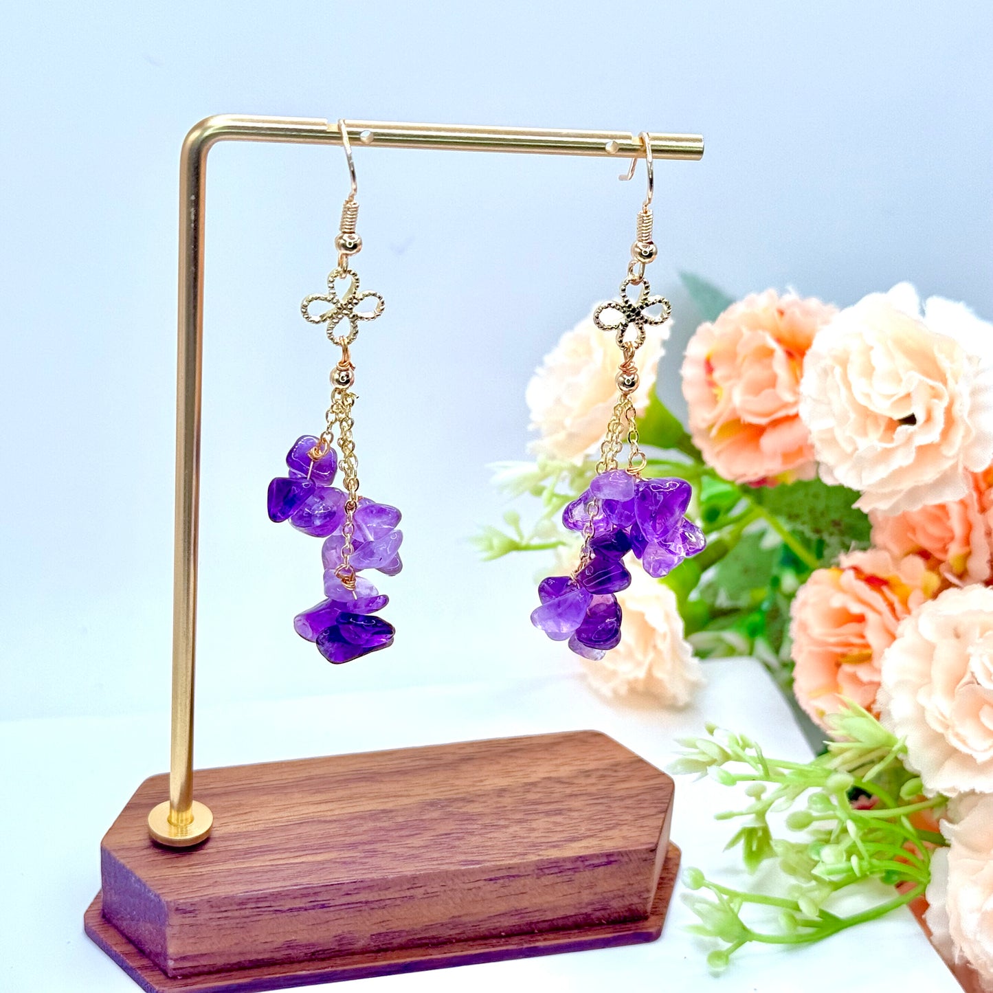 Crystal Chip Long Dangle Earrings