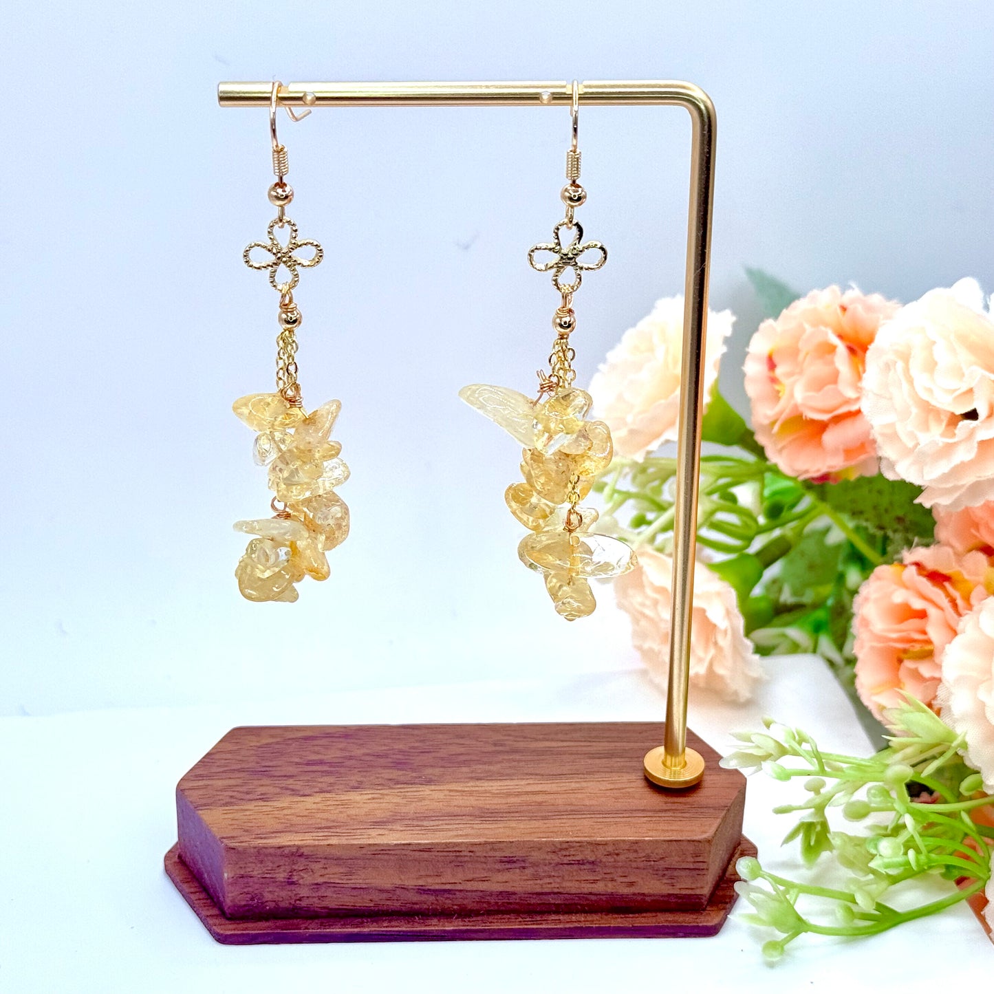 Crystal Chip Long Dangle Earrings