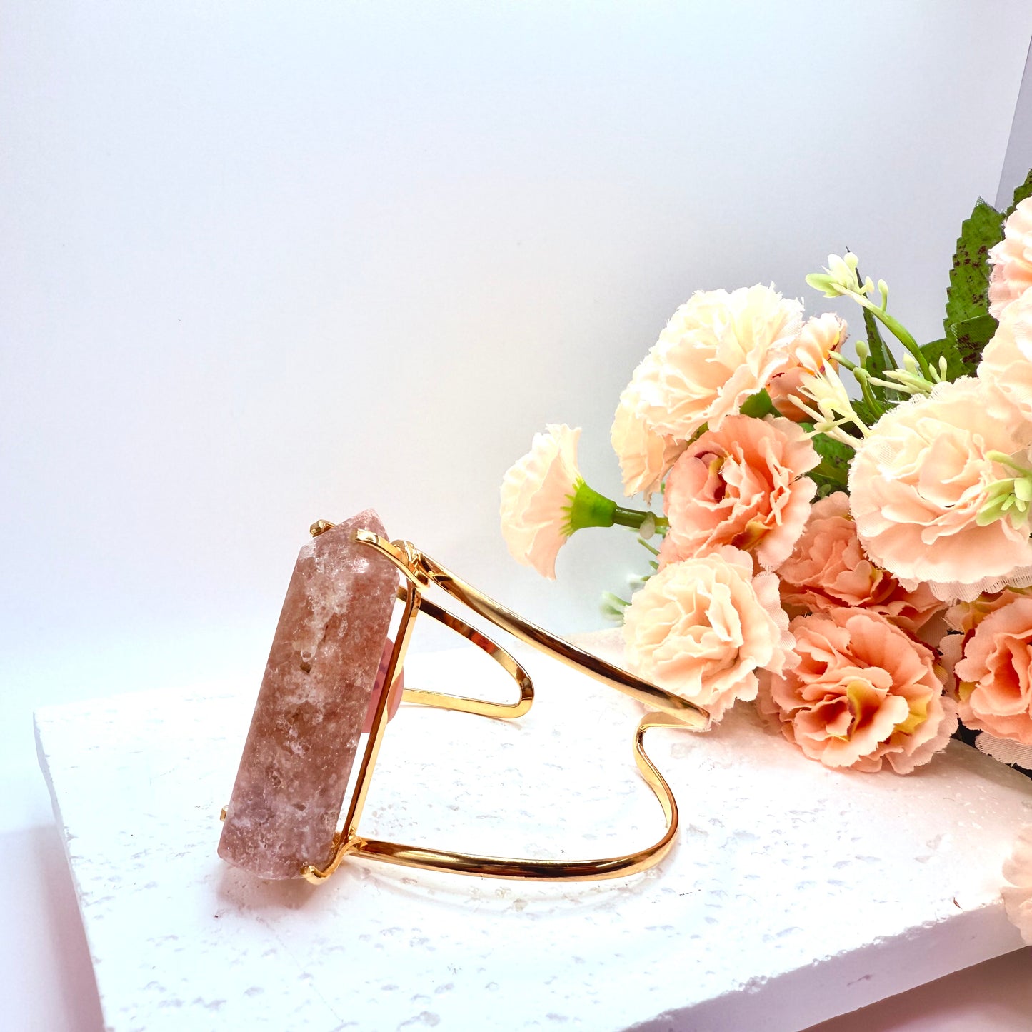 Pink Amethyst Point Cuff Bracelet Gold Plated
