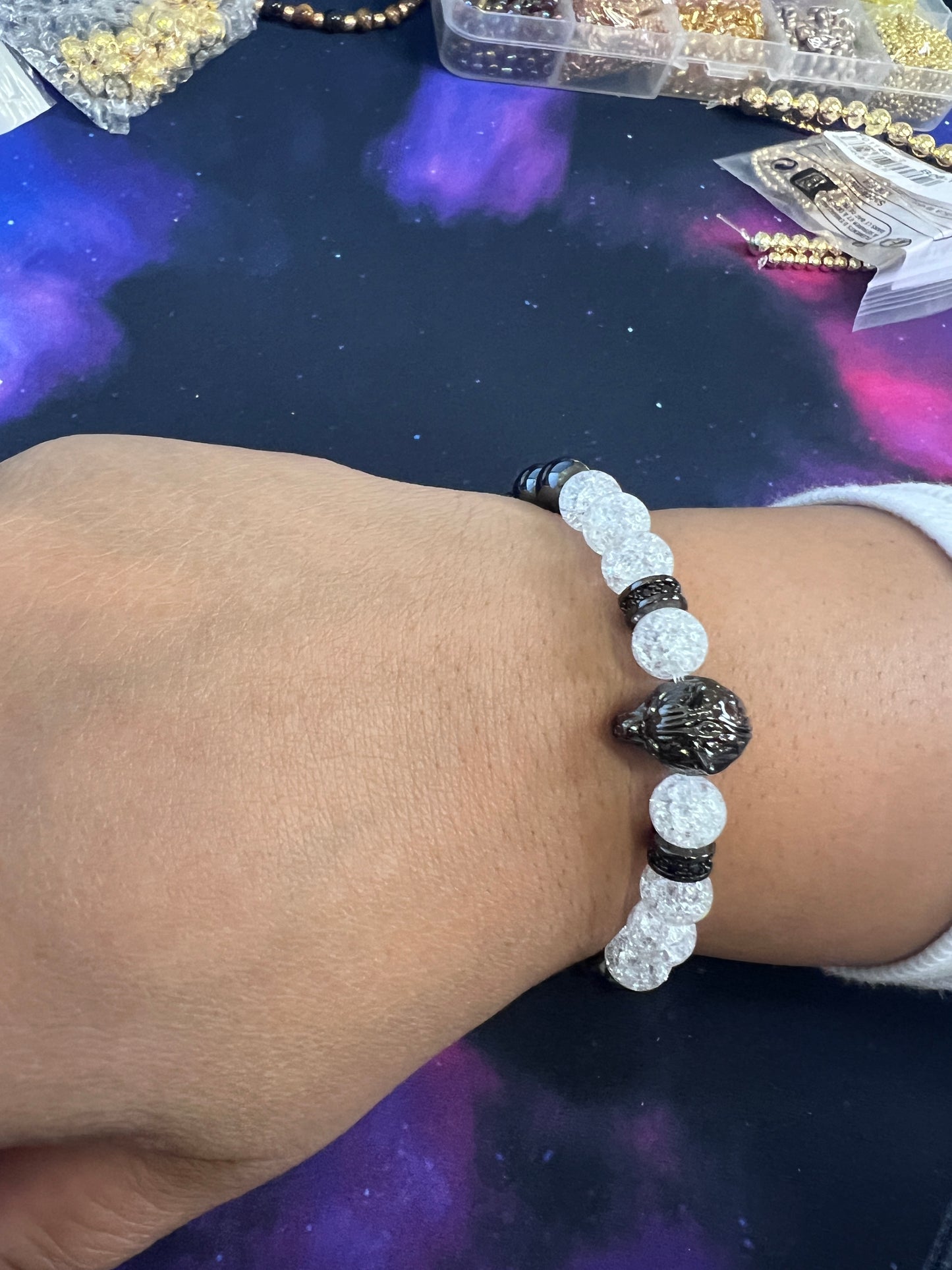 Crackle Quartz and Hematite Wolf Bracelet