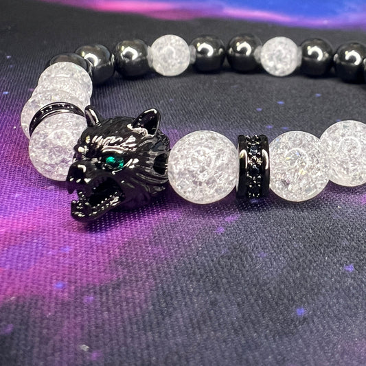 Crackle Quartz and Hematite Wolf Bracelet