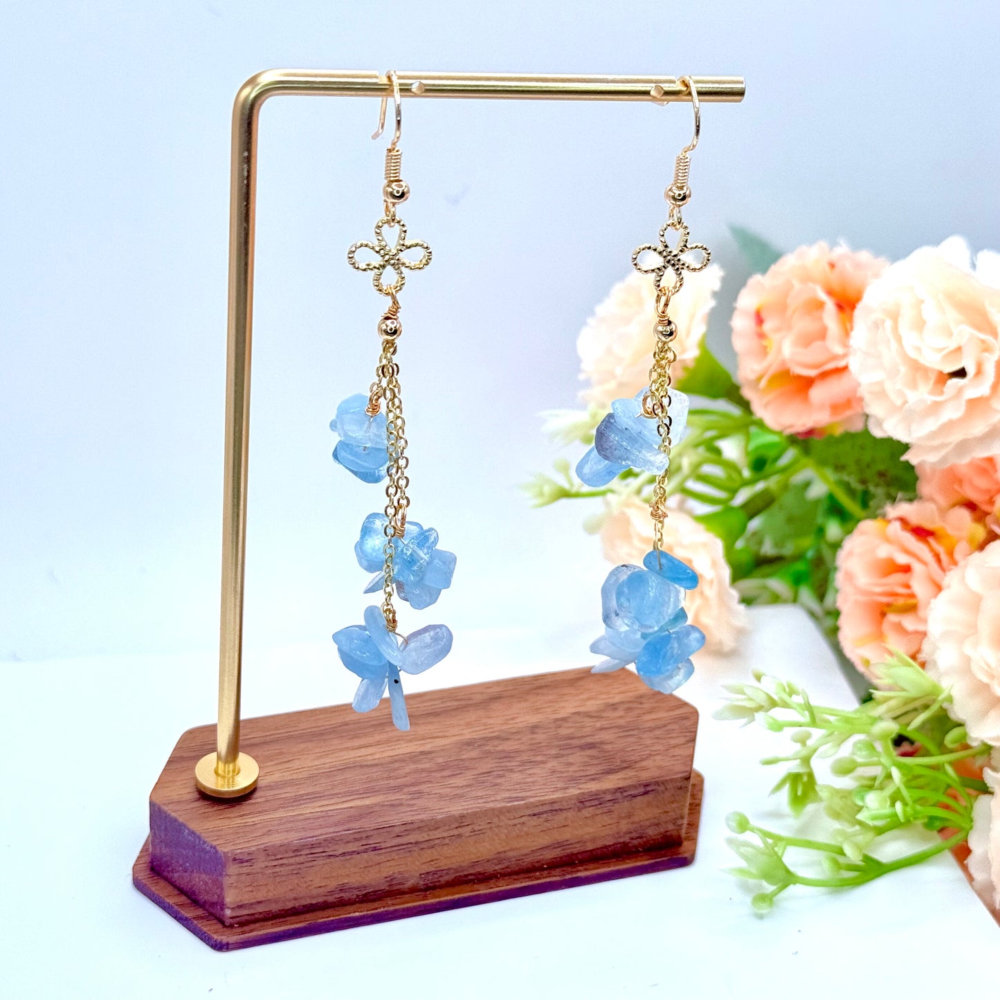 Crystal Chip Long Dangle Earrings