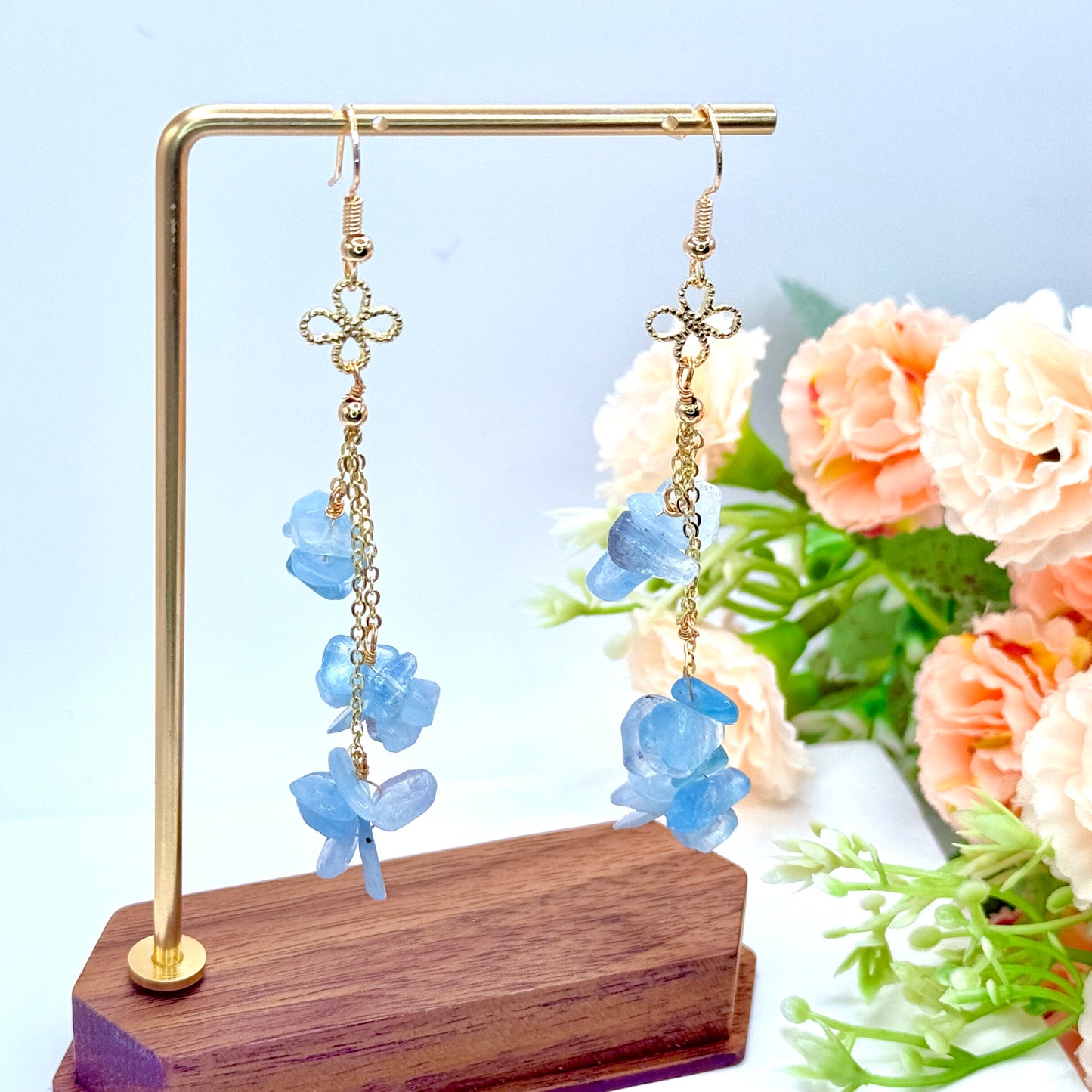 Crystal Chip Long Dangle Earrings