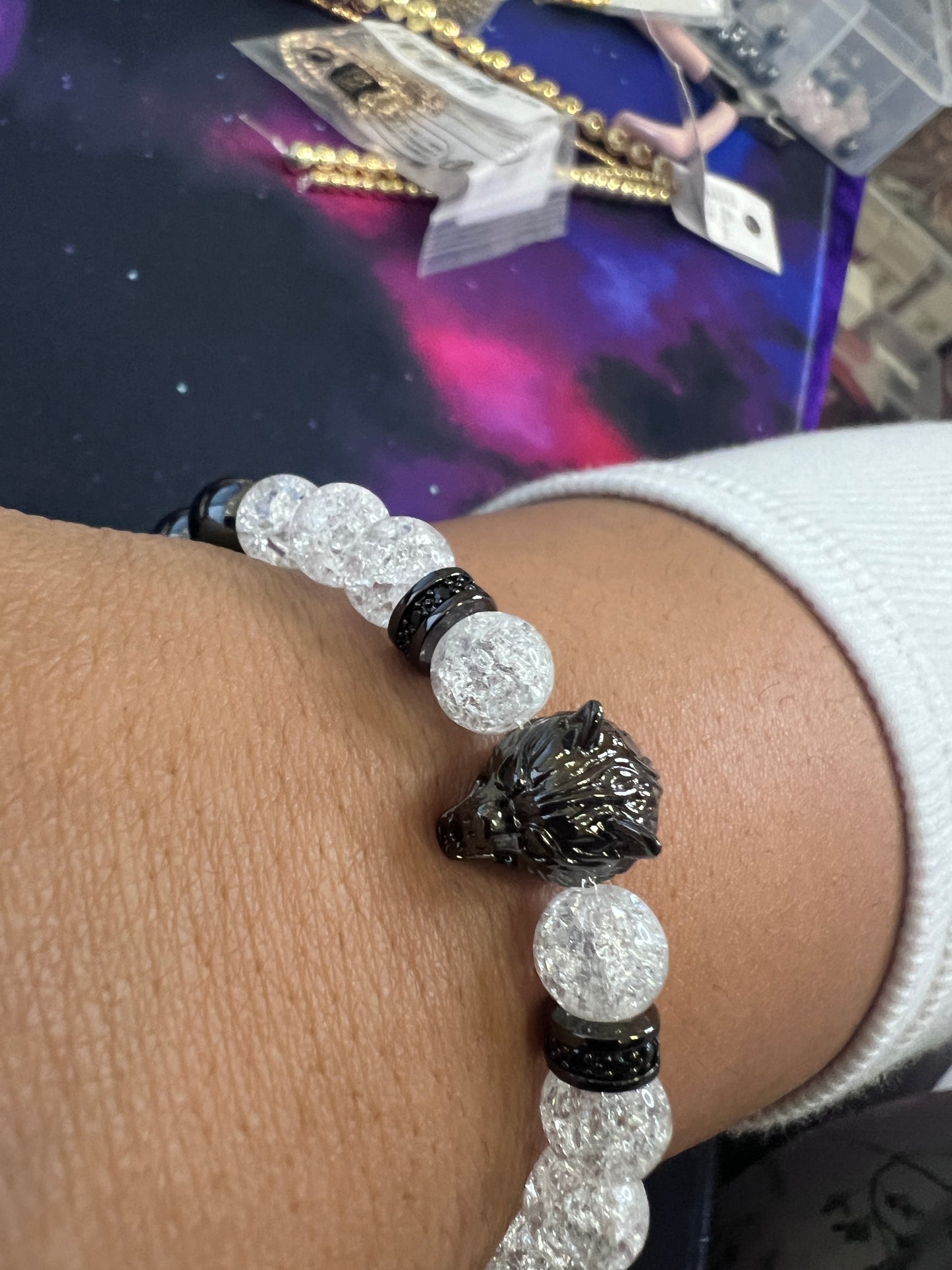 Crackle Quartz and Hematite Wolf Bracelet