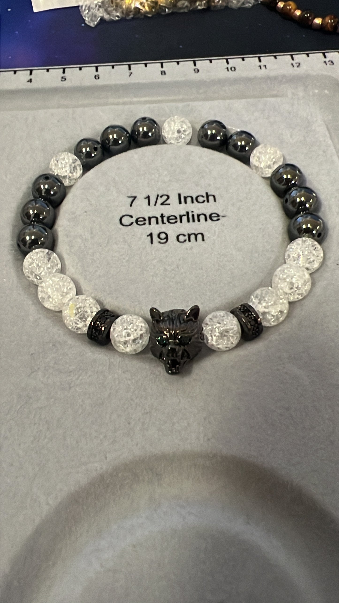Crackle Quartz and Hematite Wolf Bracelet