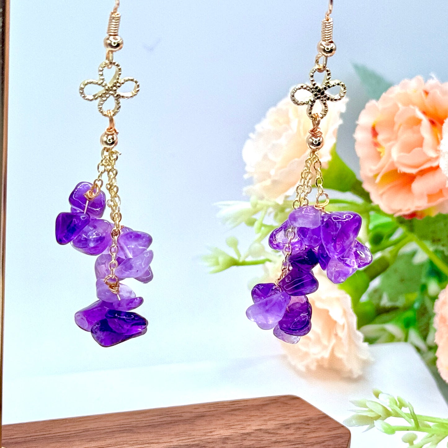 Crystal Chip Long Dangle Earrings
