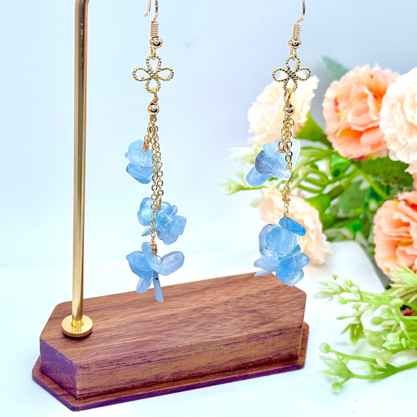 Crystal Chip Long Dangle Earrings