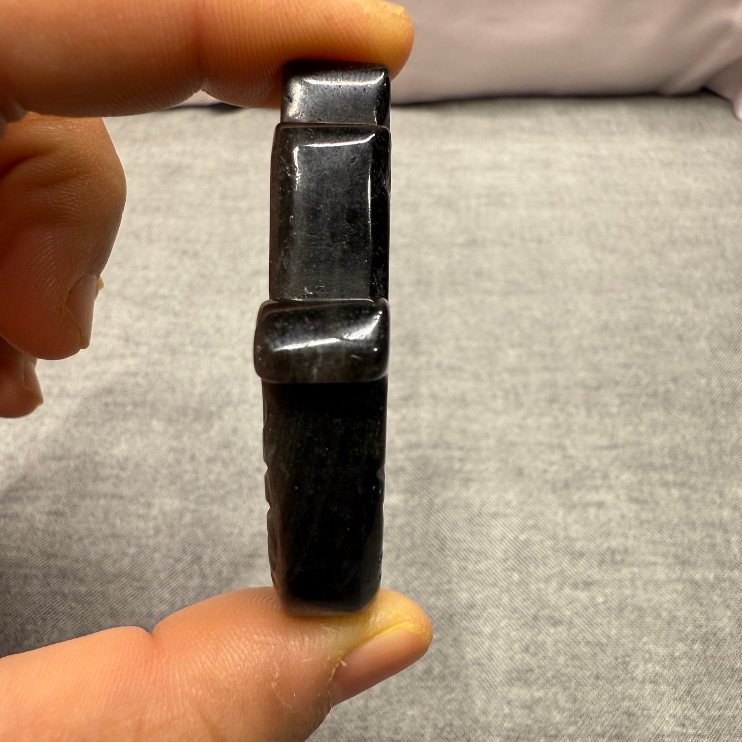 Silver Sheen Obsidian Hamsa Hand Carving
