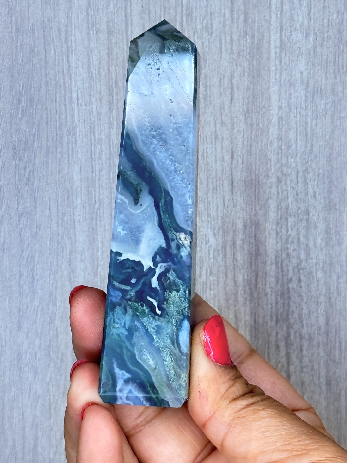 Moss Agate Obelisk – Polished Chalcedony Tower | Handpicked Growth & Grounding Crystal - Auralis Crystals