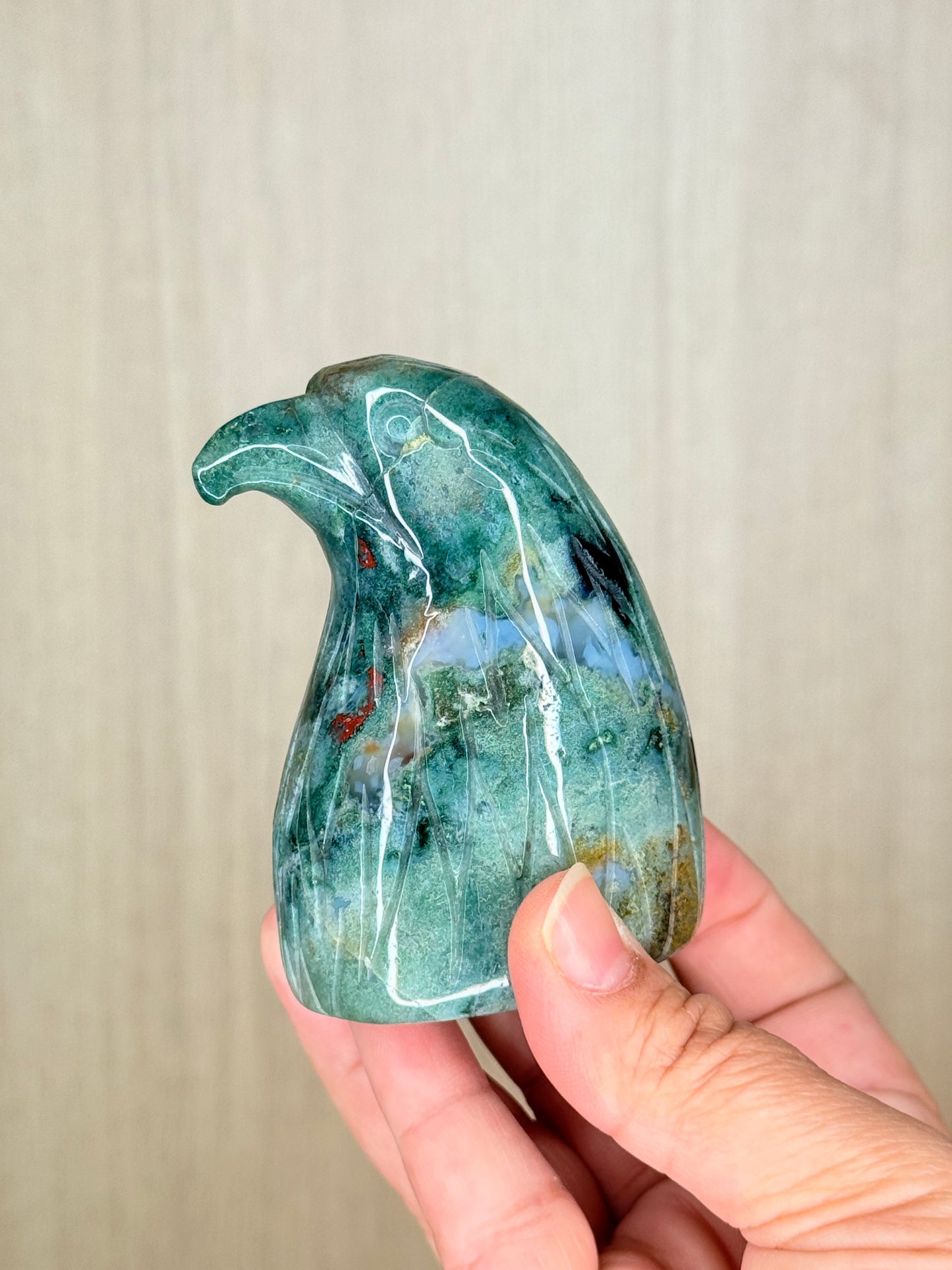 Ocean Jasper Eagle Head Carving – Symbolic Crystal for Insight & Protection - Auralis Crystals