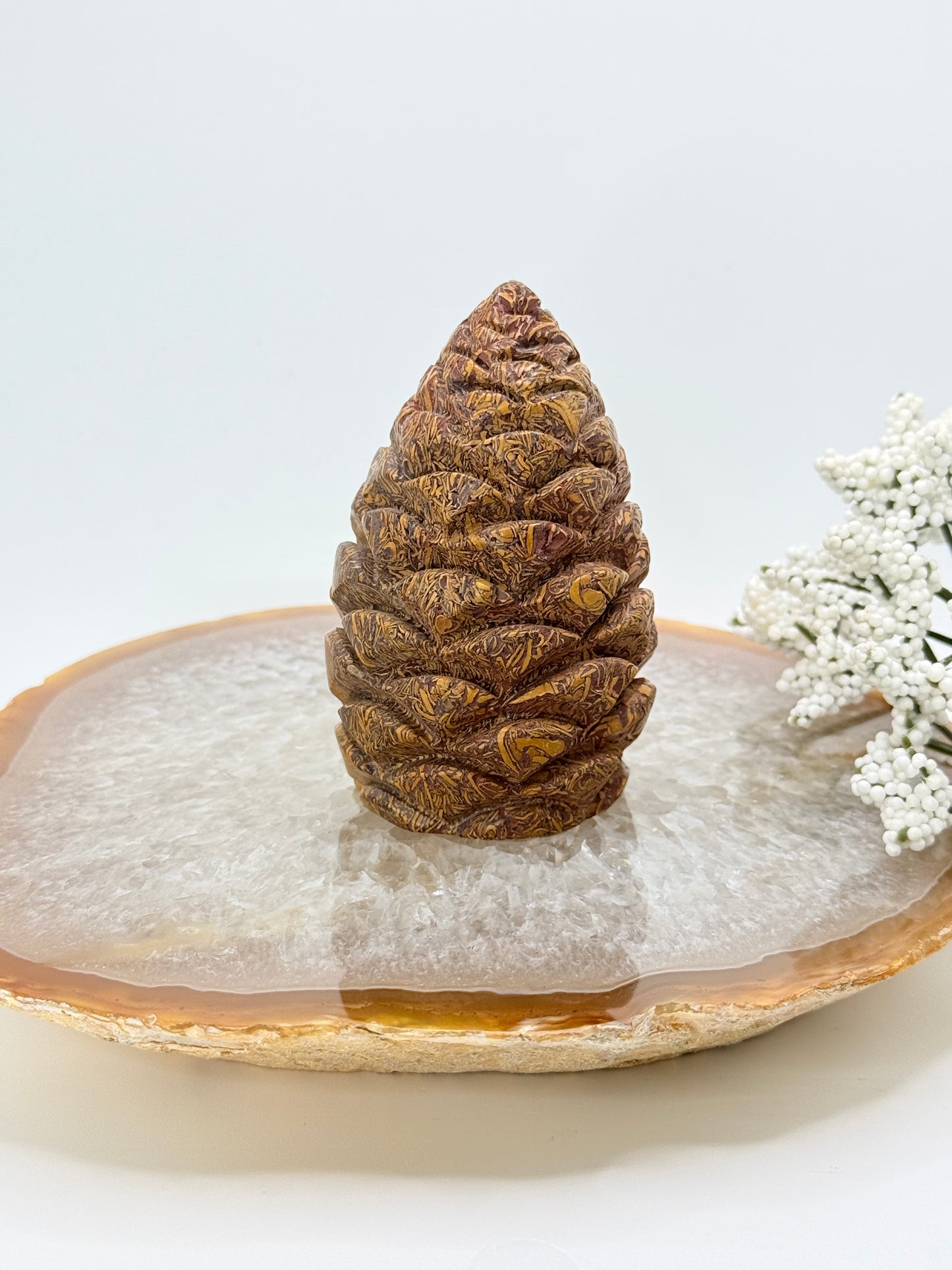 Calligraphy Jasper Pine Cone Carving – Symbolic Crystal for Growth & Grounded Wisdom - Auralis Crystals