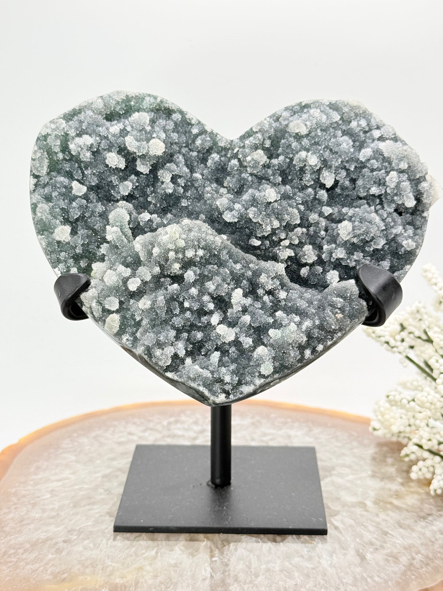 Brazilian Amethyst Heart with Black & Green Druzy – Crystal for Calm & Depth