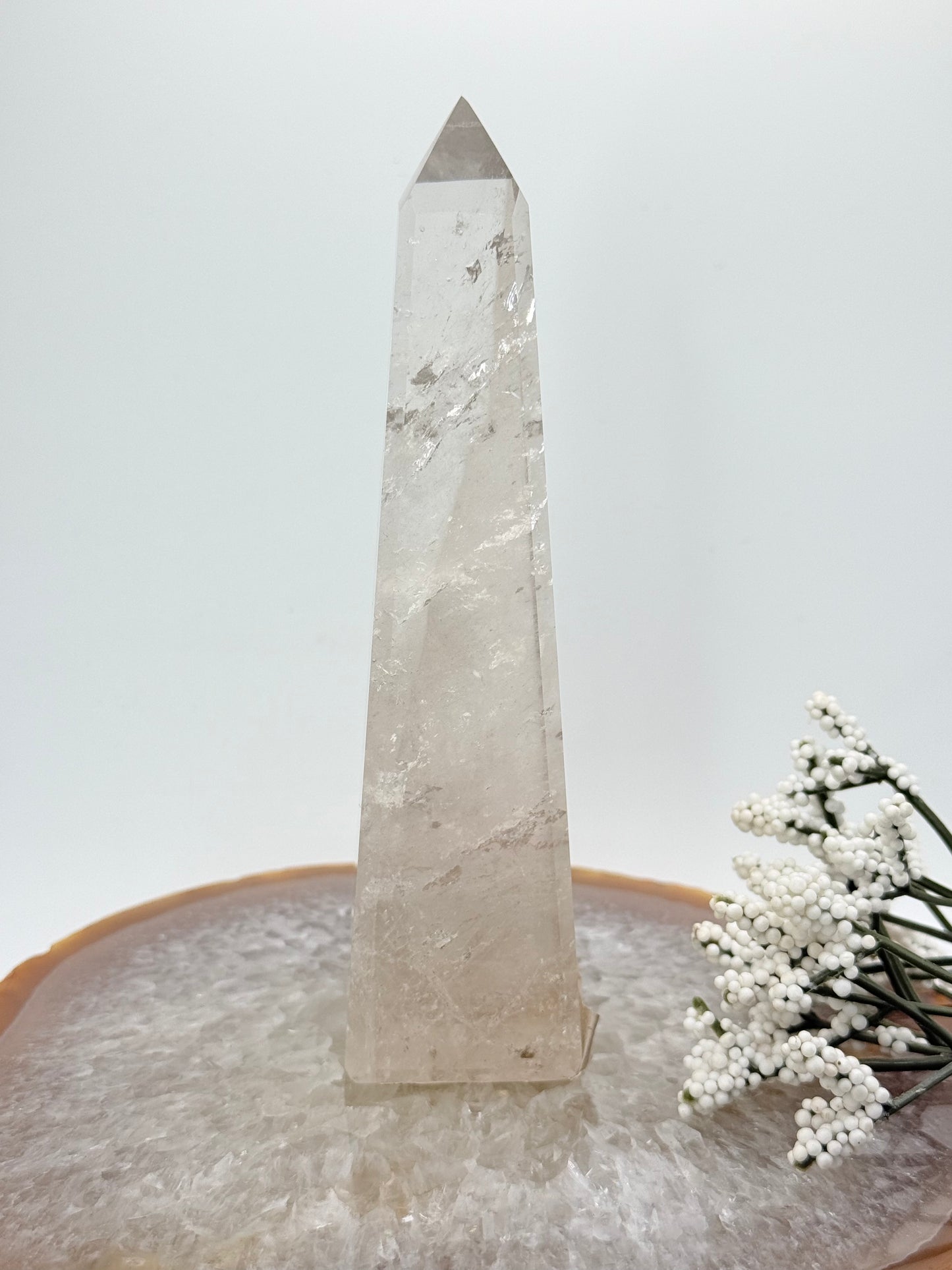 Clear Quartz Obelisk with Light Smoky Quartz – Natural Crystal for Clarity & Grounding - Auralis Crystals