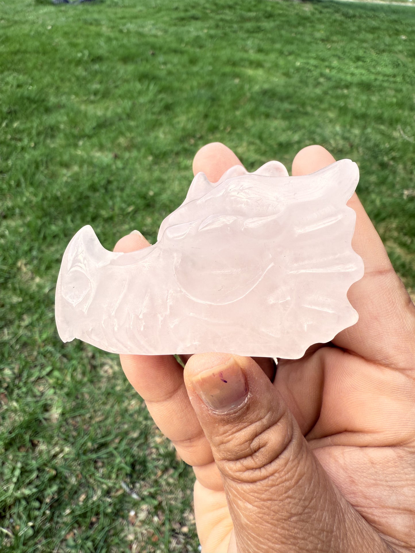 Rose Quartz Dragon Head Carving