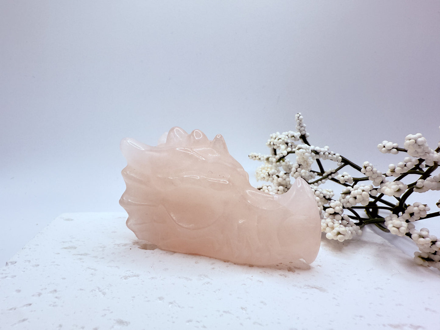Rose Quartz Dragon Head Carving