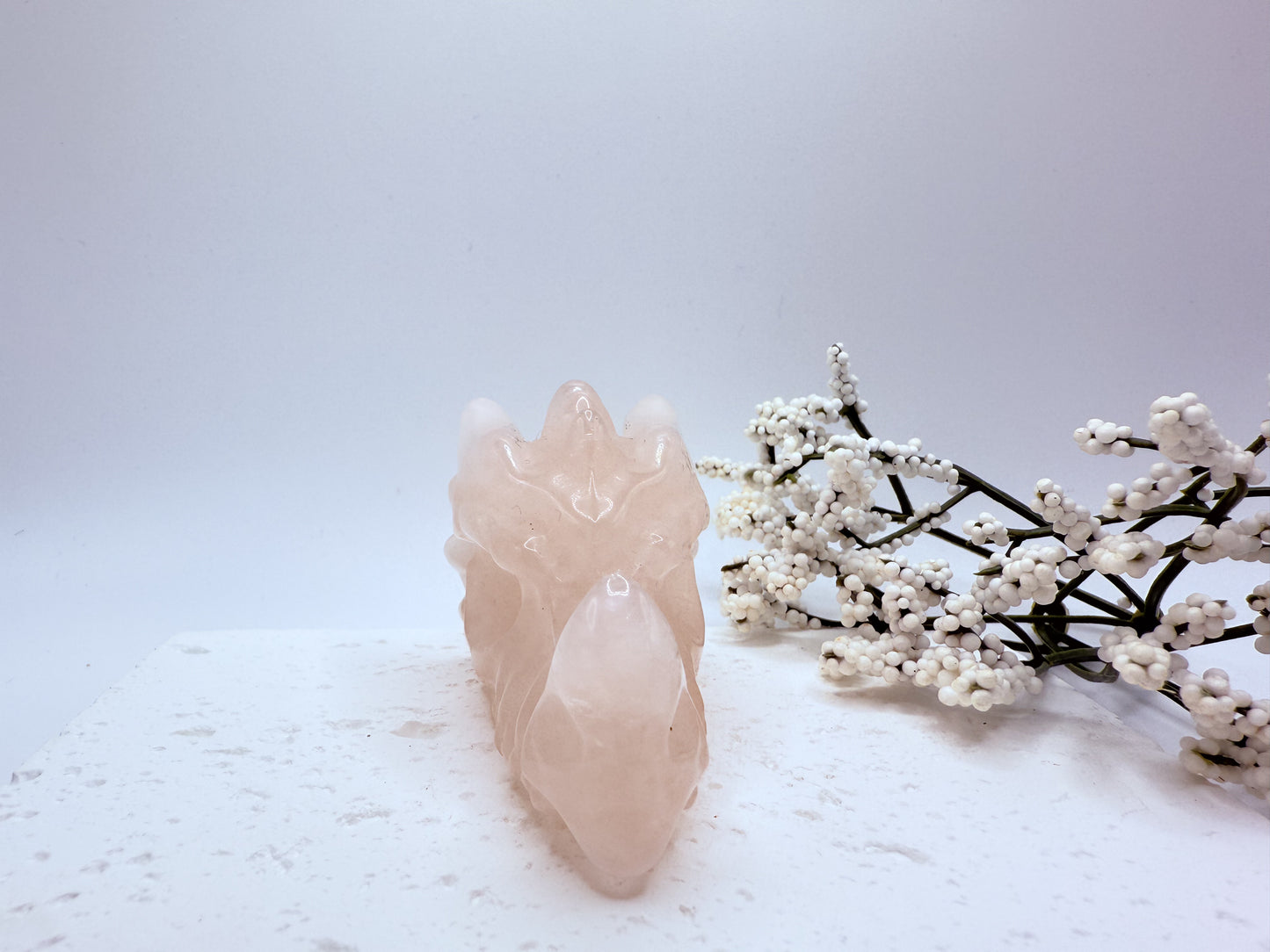Rose Quartz Dragon Head Carving