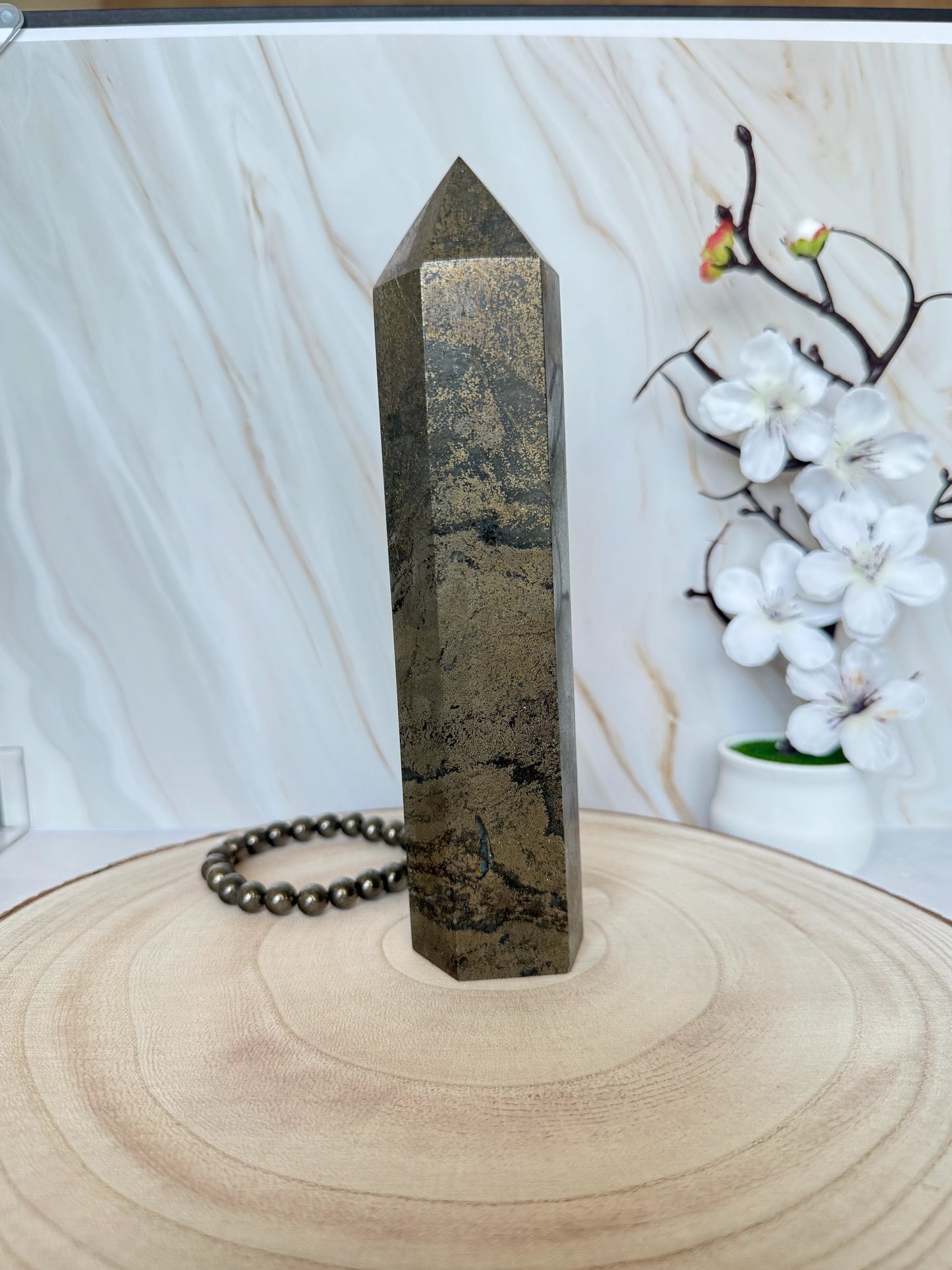 Natural Pyrite Crystal Tower Point | Fool's Gold Stone of Abundance | Single Piece