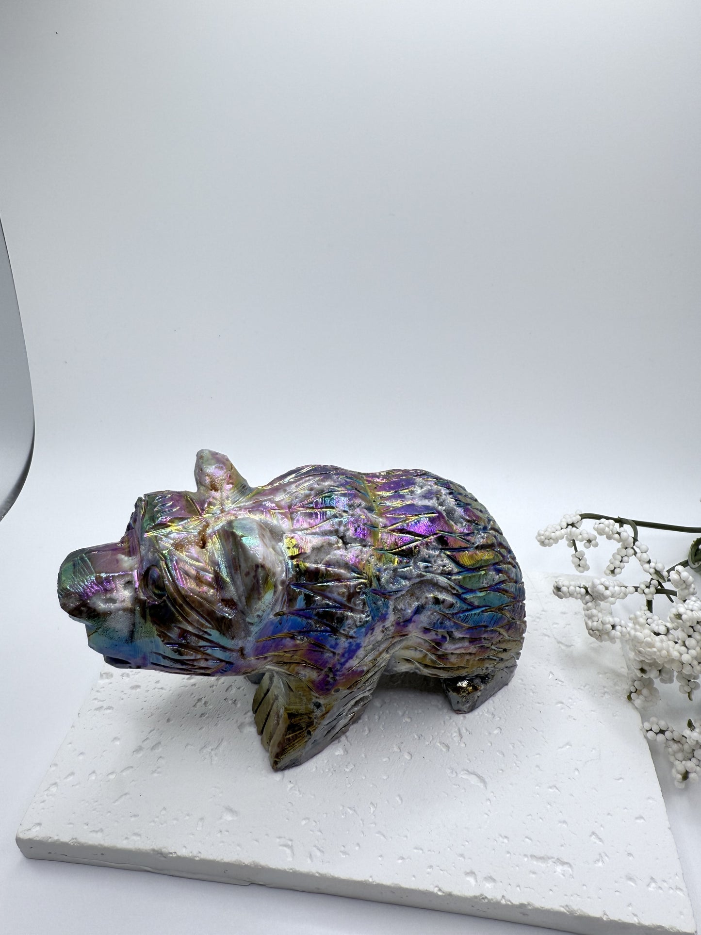 Aura Sphalerite Druzy Bear Carving