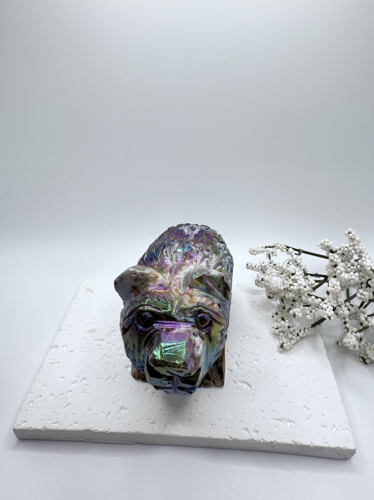 Aura Sphalerite Druzy Bear Carving