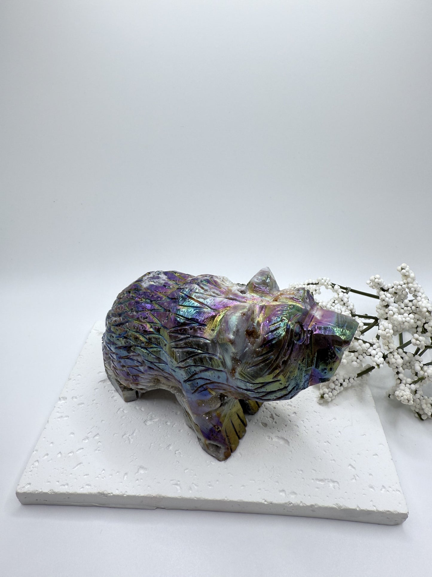Aura Sphalerite Druzy Bear Carving