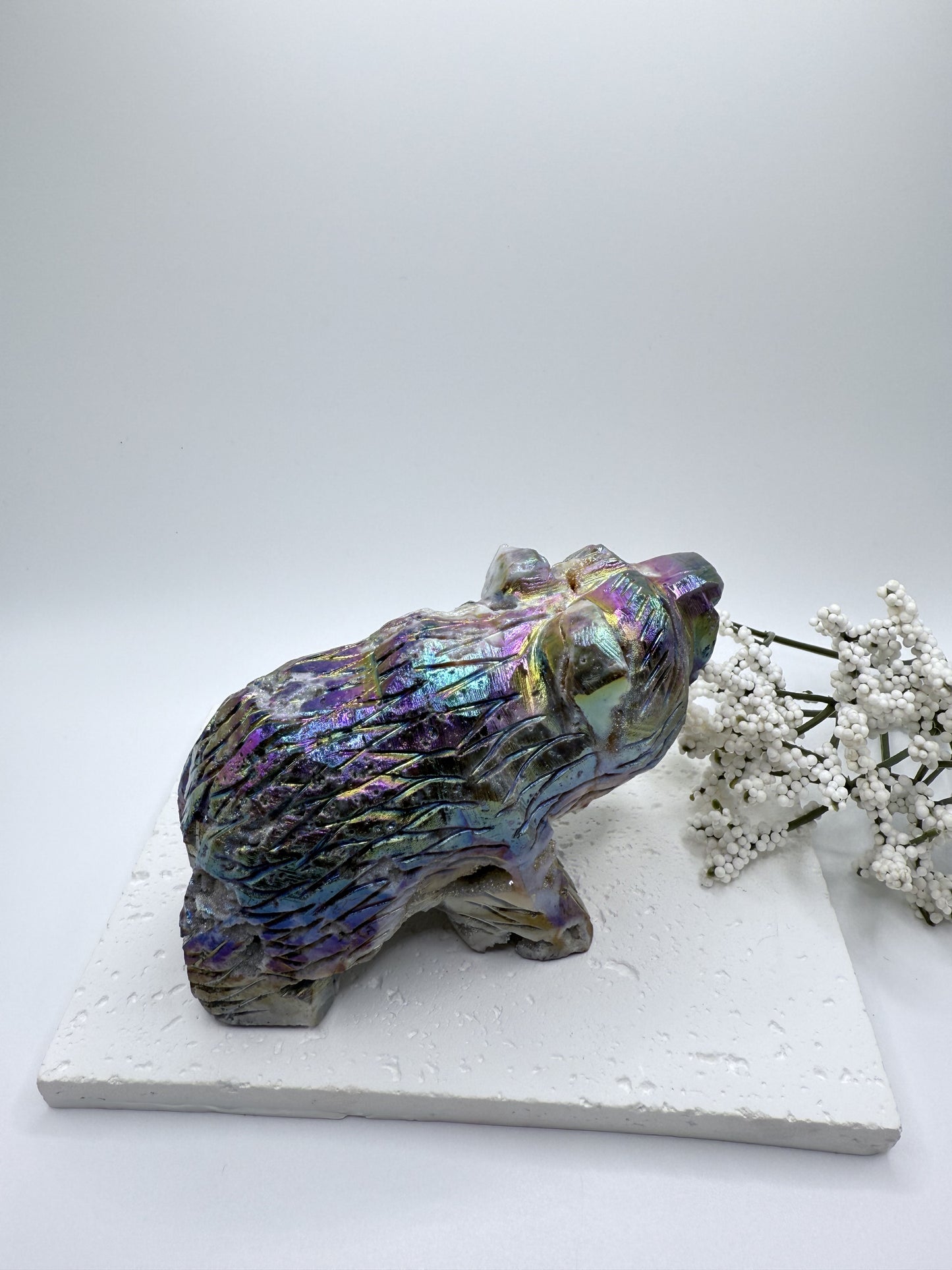 Aura Sphalerite Druzy Bear Carving