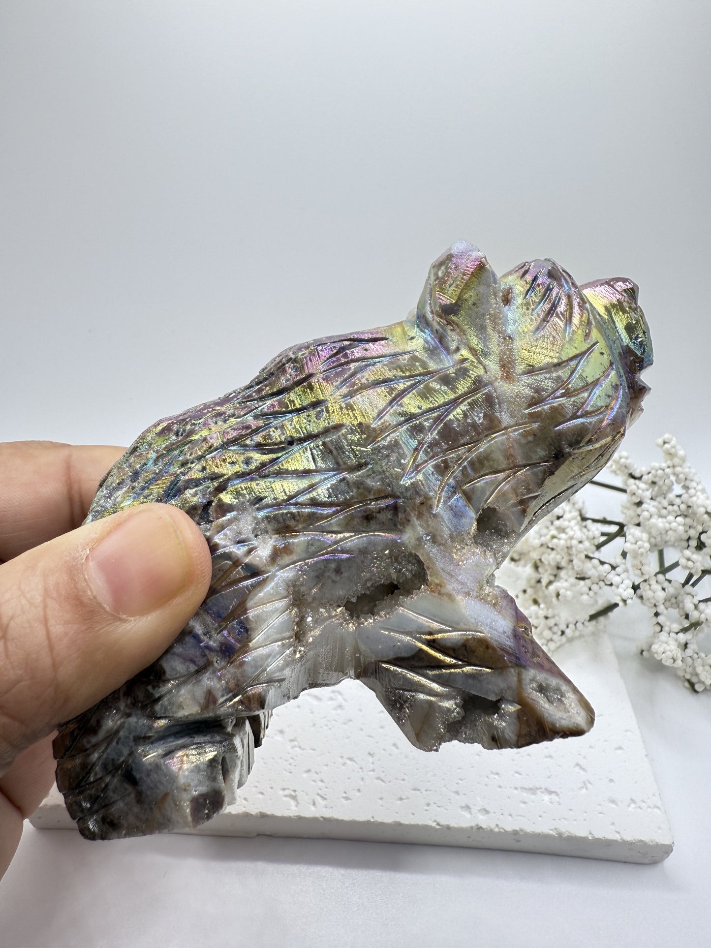 Aura Sphalerite Druzy Bear Carving