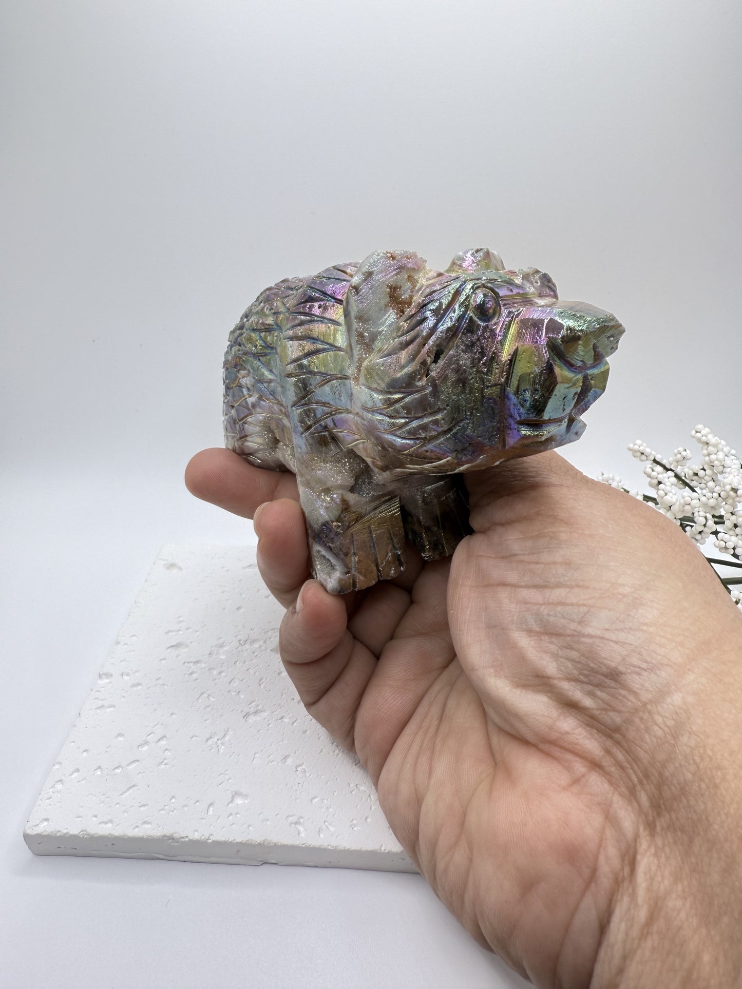 Aura Sphalerite Druzy Bear Carving