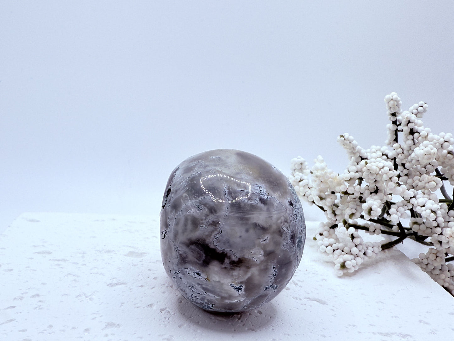 Small Moss Agate Skull Carving