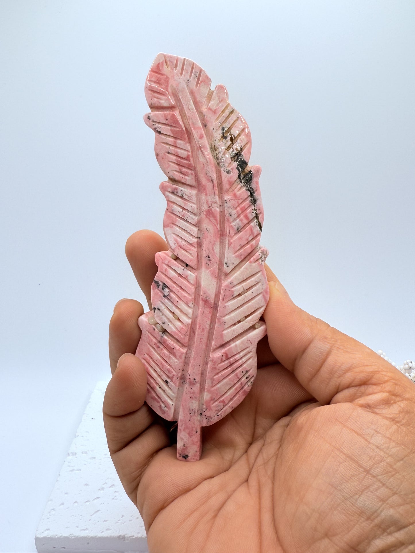 High Quality Peru Rhodonite Feather Carving