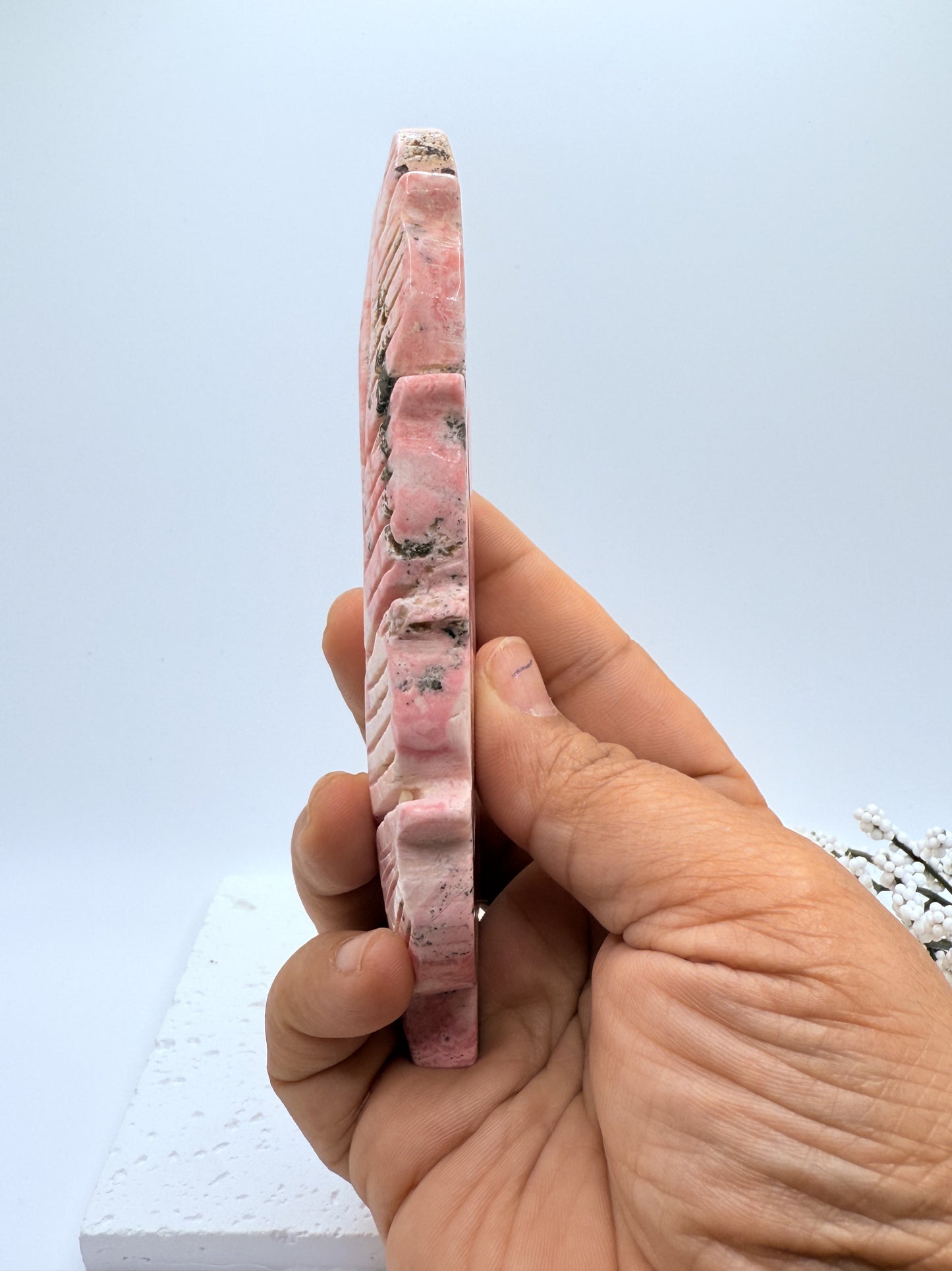 High Quality Peru Rhodonite Feather Carving