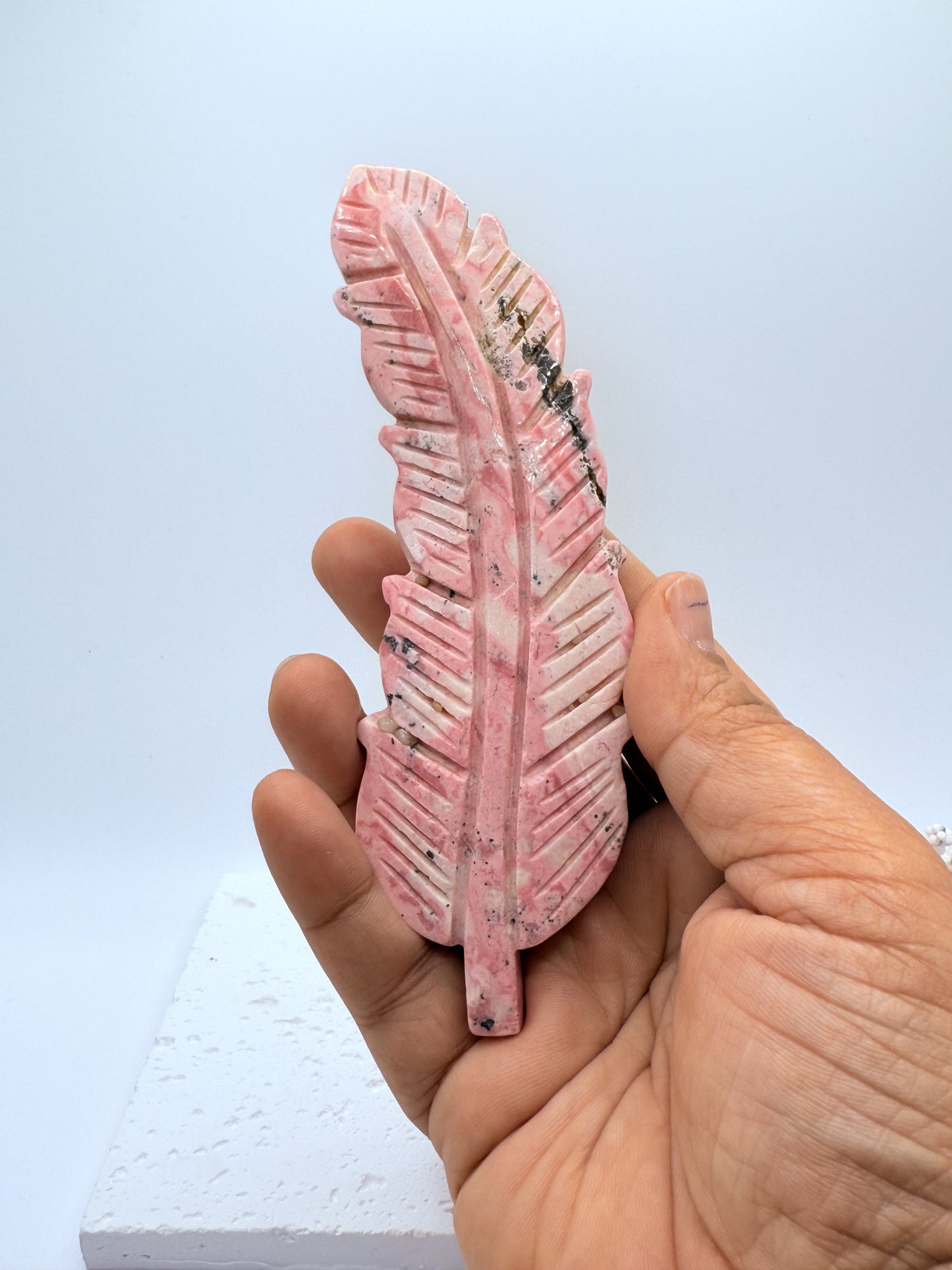 High Quality Peru Rhodonite Feather Carving