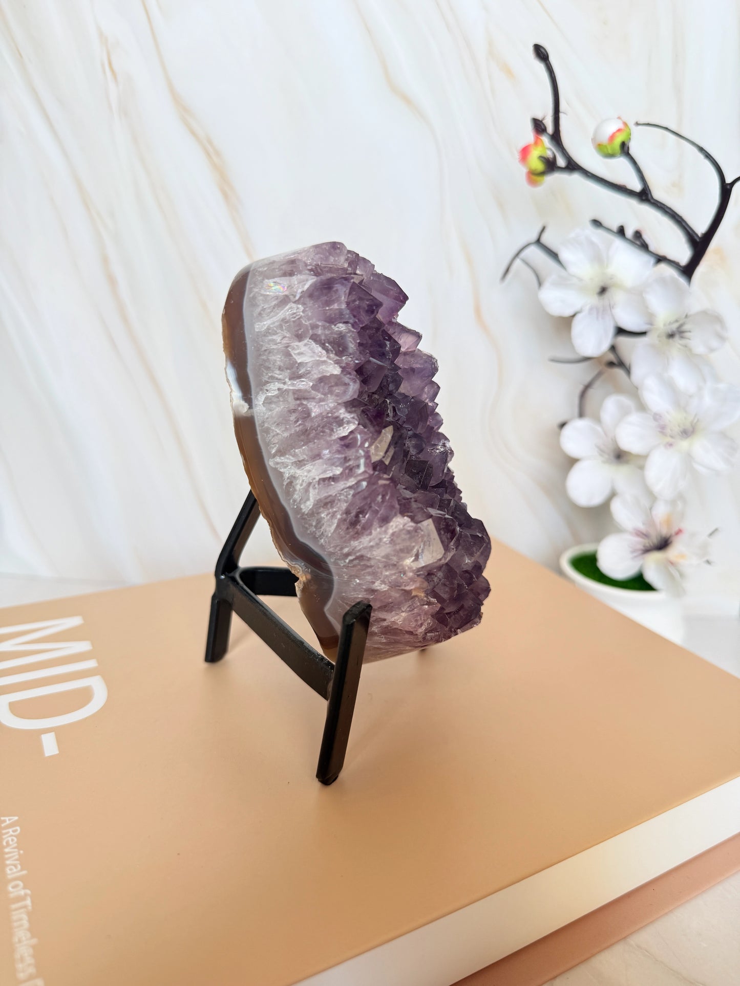 Brazilian Amethyst Cluster | Polished Freeform | Raw Crystal Face | Agate Rind | 13cm