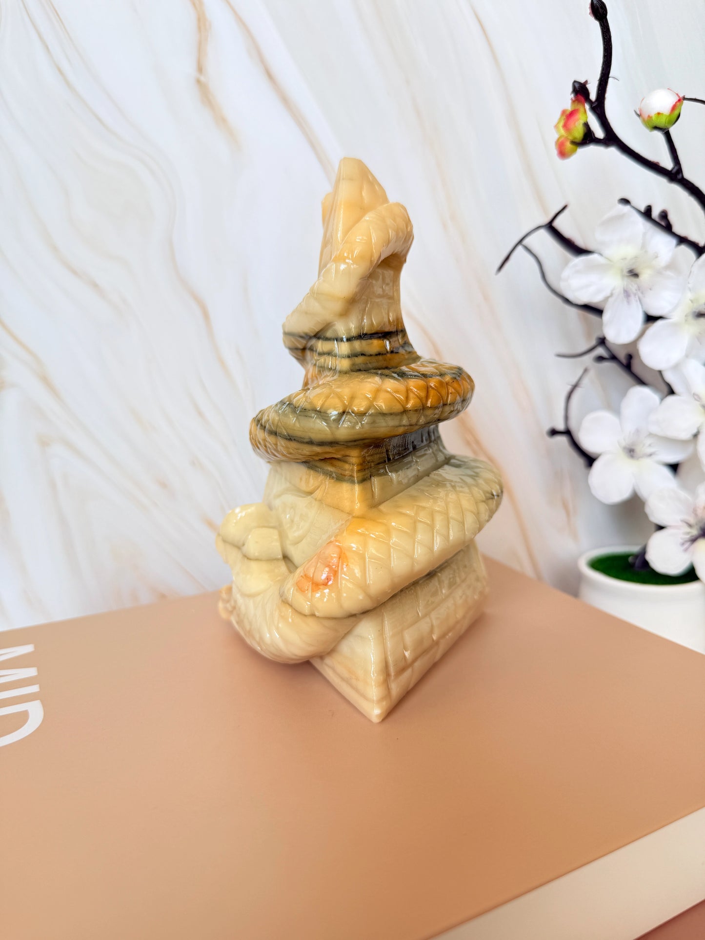 One of a Kind Yellow Jade Coiled Serpent | Transformation Crystal | 14cm | China