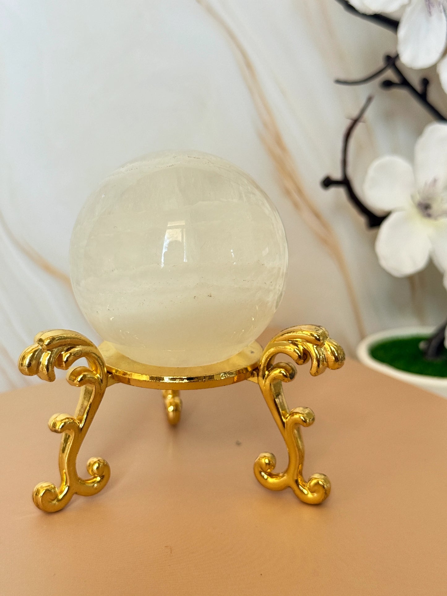 White Fluorite Sphere | Pure & Rare | Natural Banding | UV Reactive | Inner Mongolia