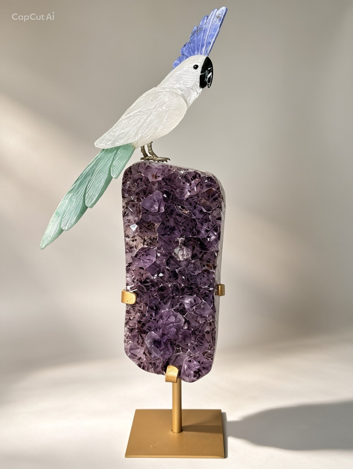 Crystal Cockatoo on Amethyst Cluster | Quartz, Aventurine, Sodalite & Onyx | 36cm | Brazil