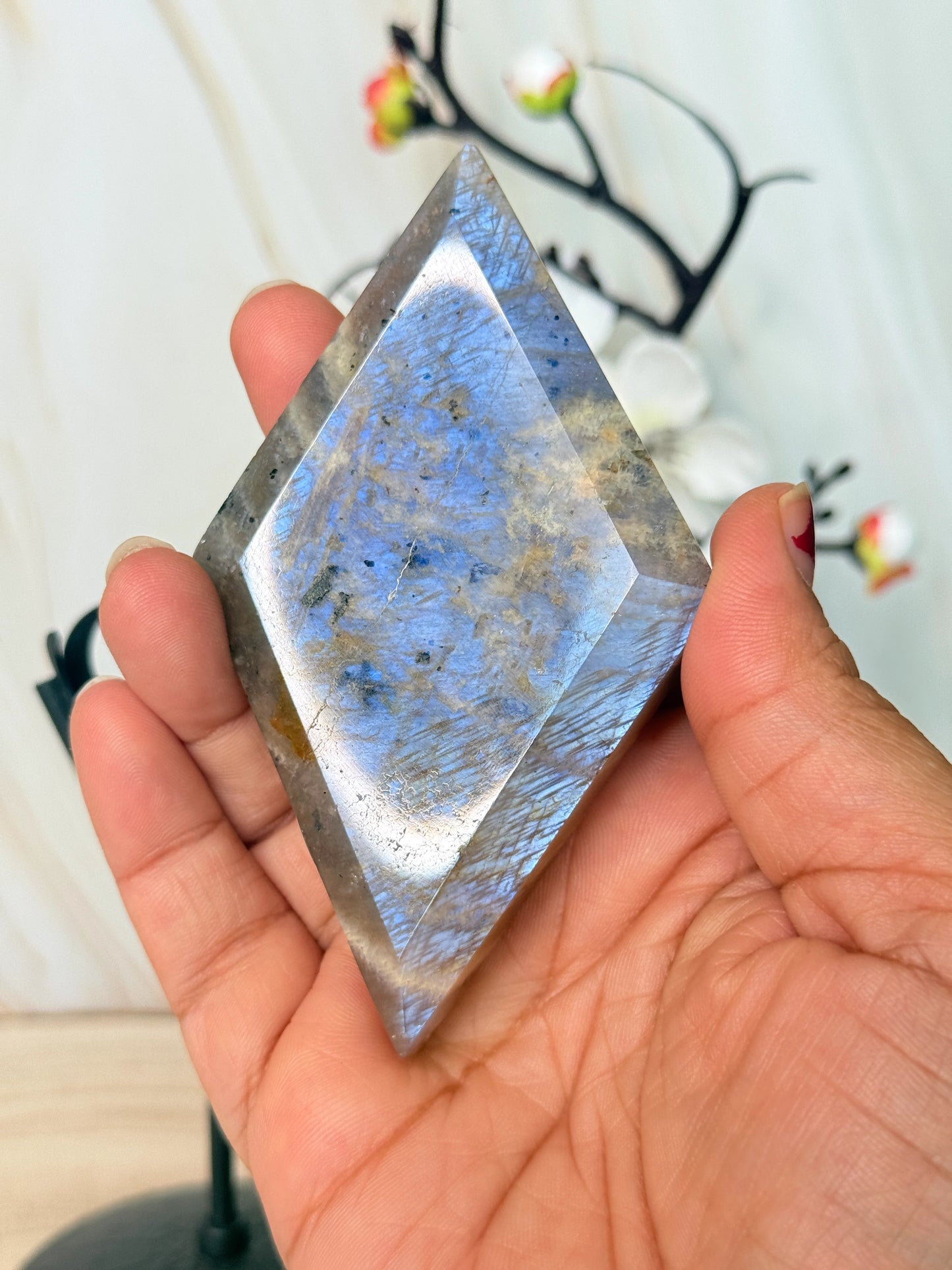 Moonstone Crystal Diamond | Intuition & New Beginnings | Blue Flash