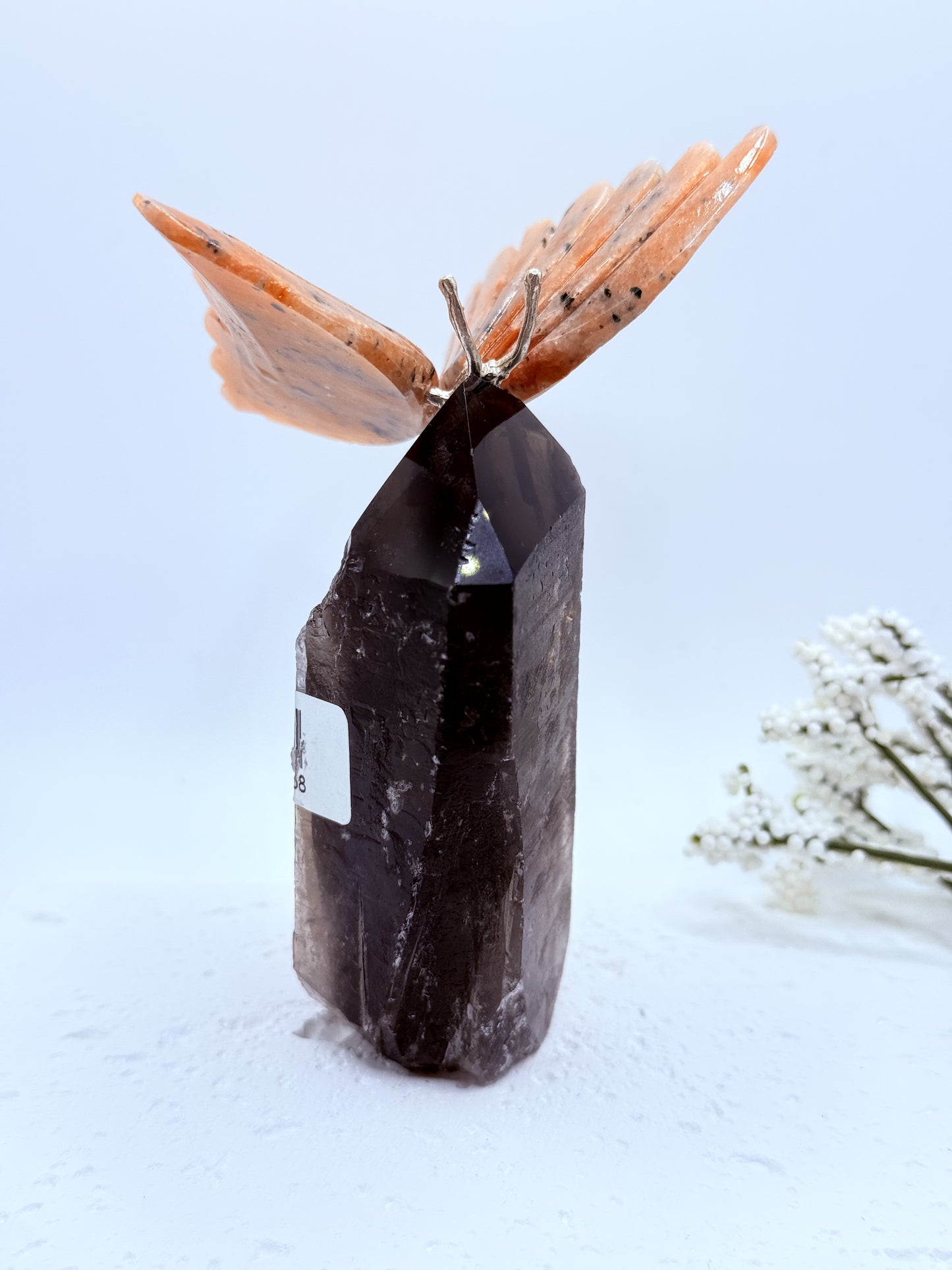 Sunstone Butterfly on Smoky Quartz Point