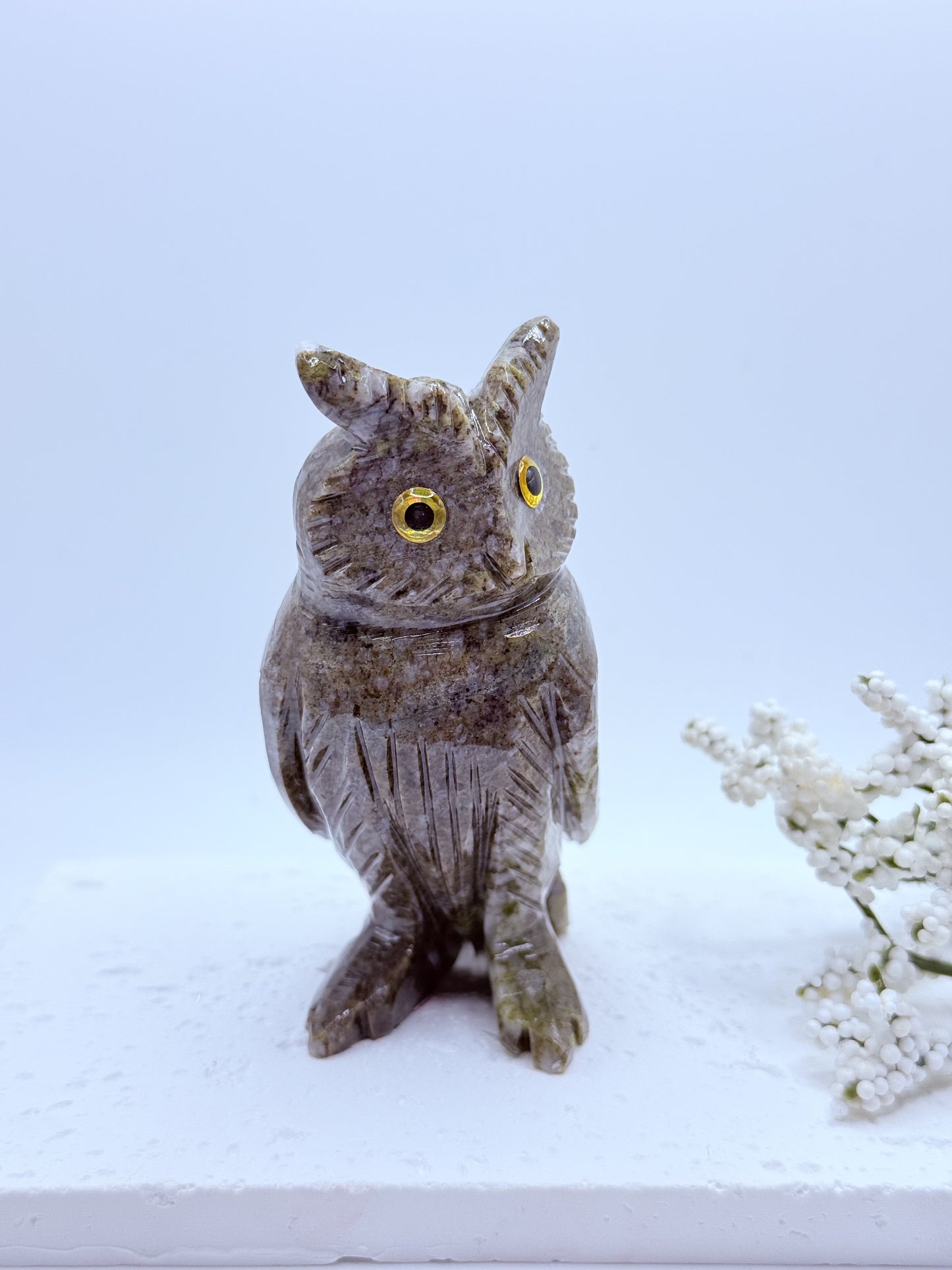 Green Jasper Owl Carving