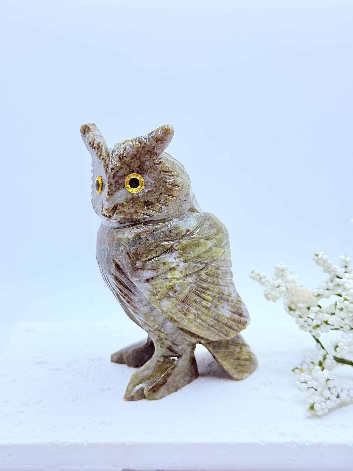 Green Jasper Owl Carving