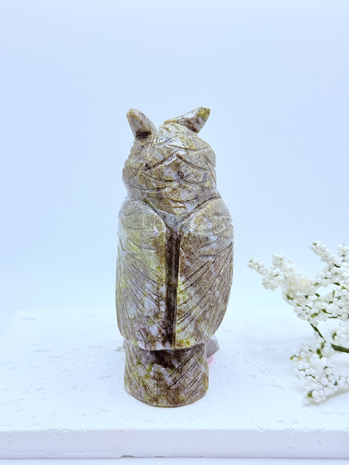 Green Jasper Owl Carving