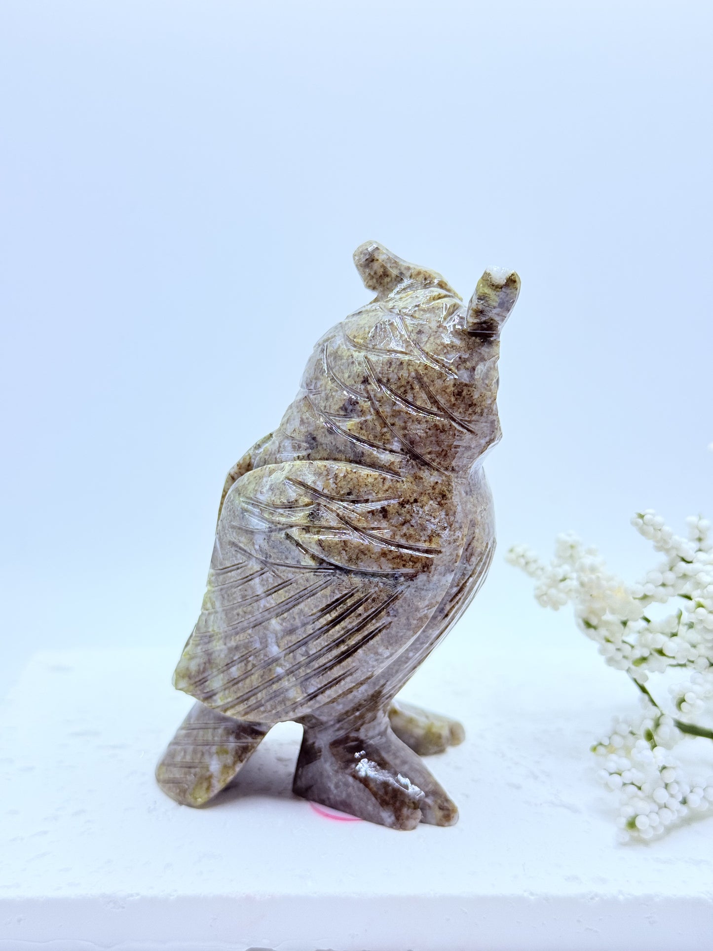 Green Jasper Owl Carving