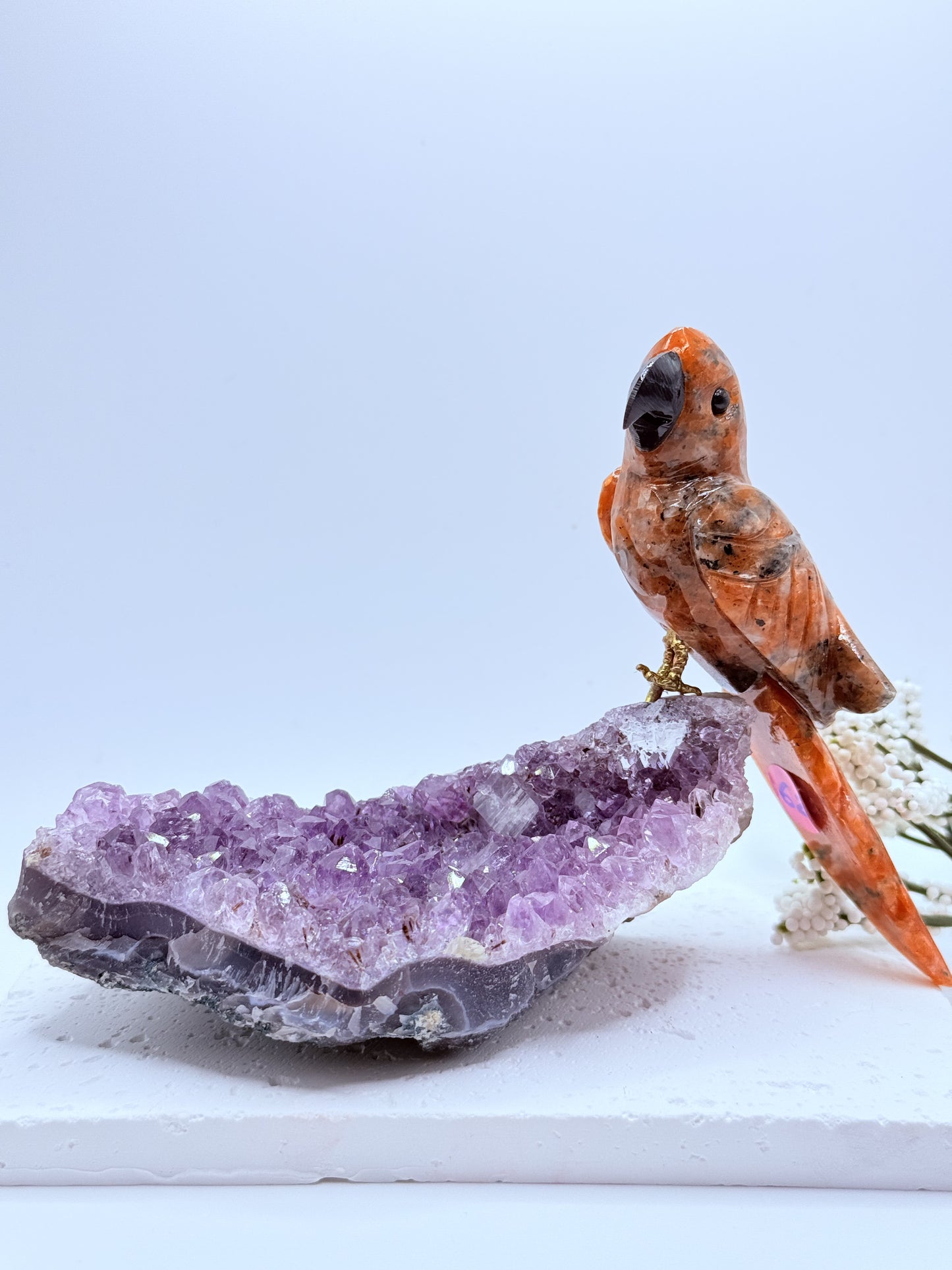 Sunstone Bird on Raw Amethyst Cluster