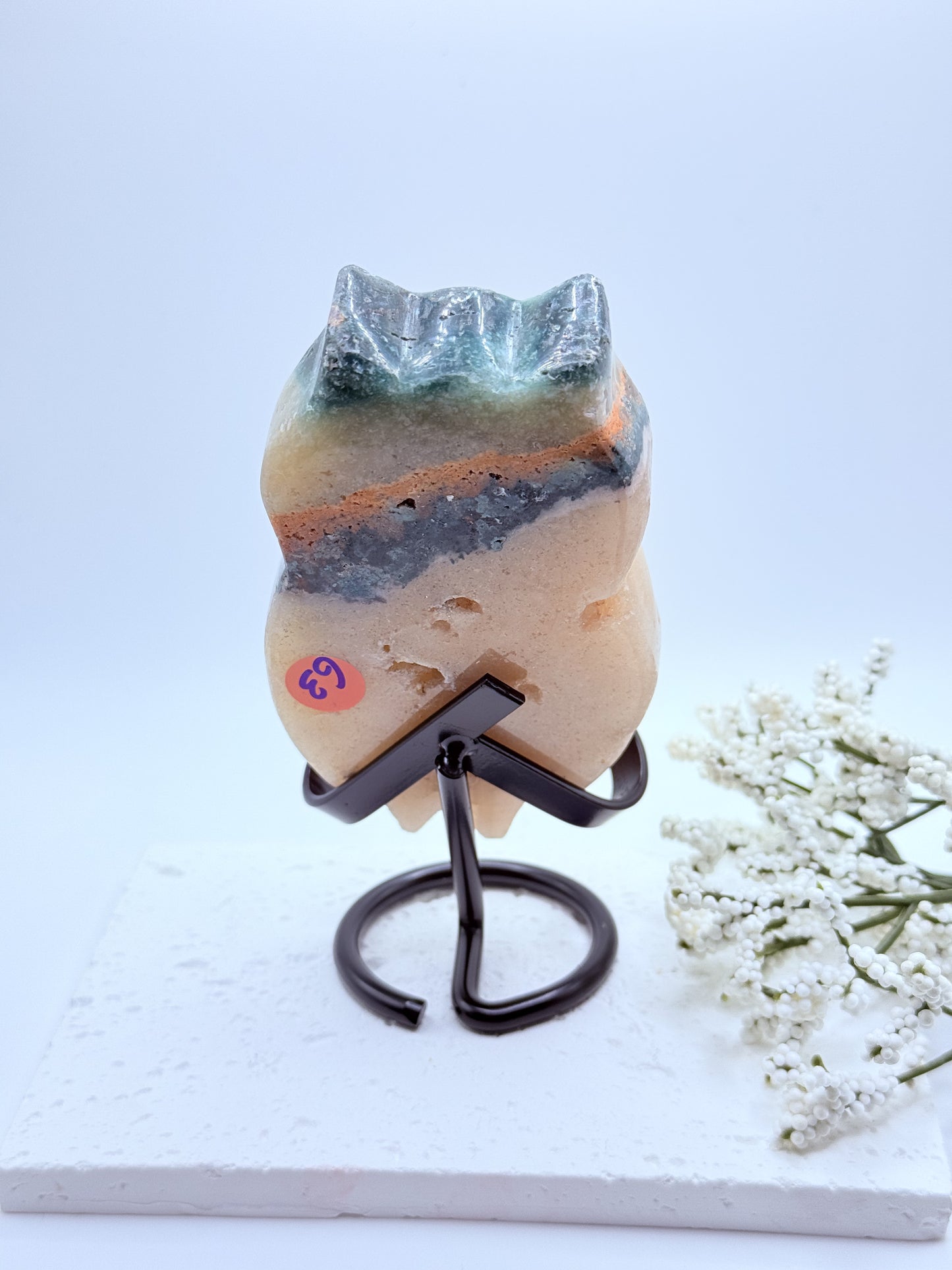 Pink Amethyst & Jasper Owl Carving