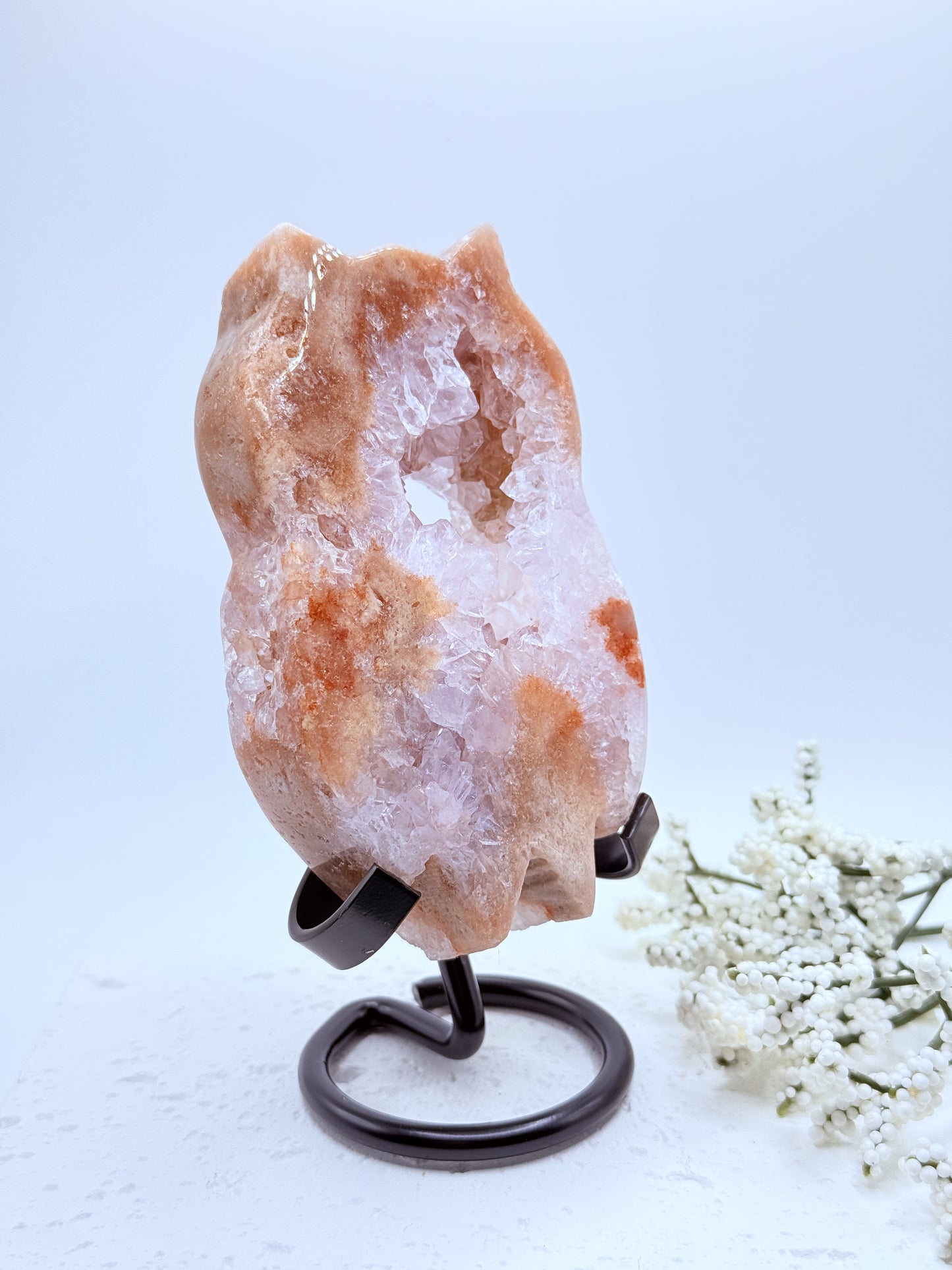 Pink Amethyst Druzy Owl Carving