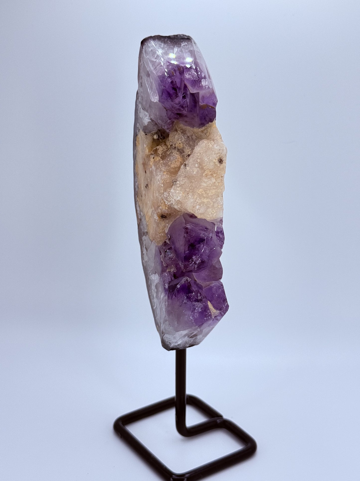 Moon Amethyst Cluster with Calcite on Stand – Raw Brazilian Amethyst & Calcite Crystal for Intuition, Peace & Protection | Handpicked Moon-Shaped Cluster Display