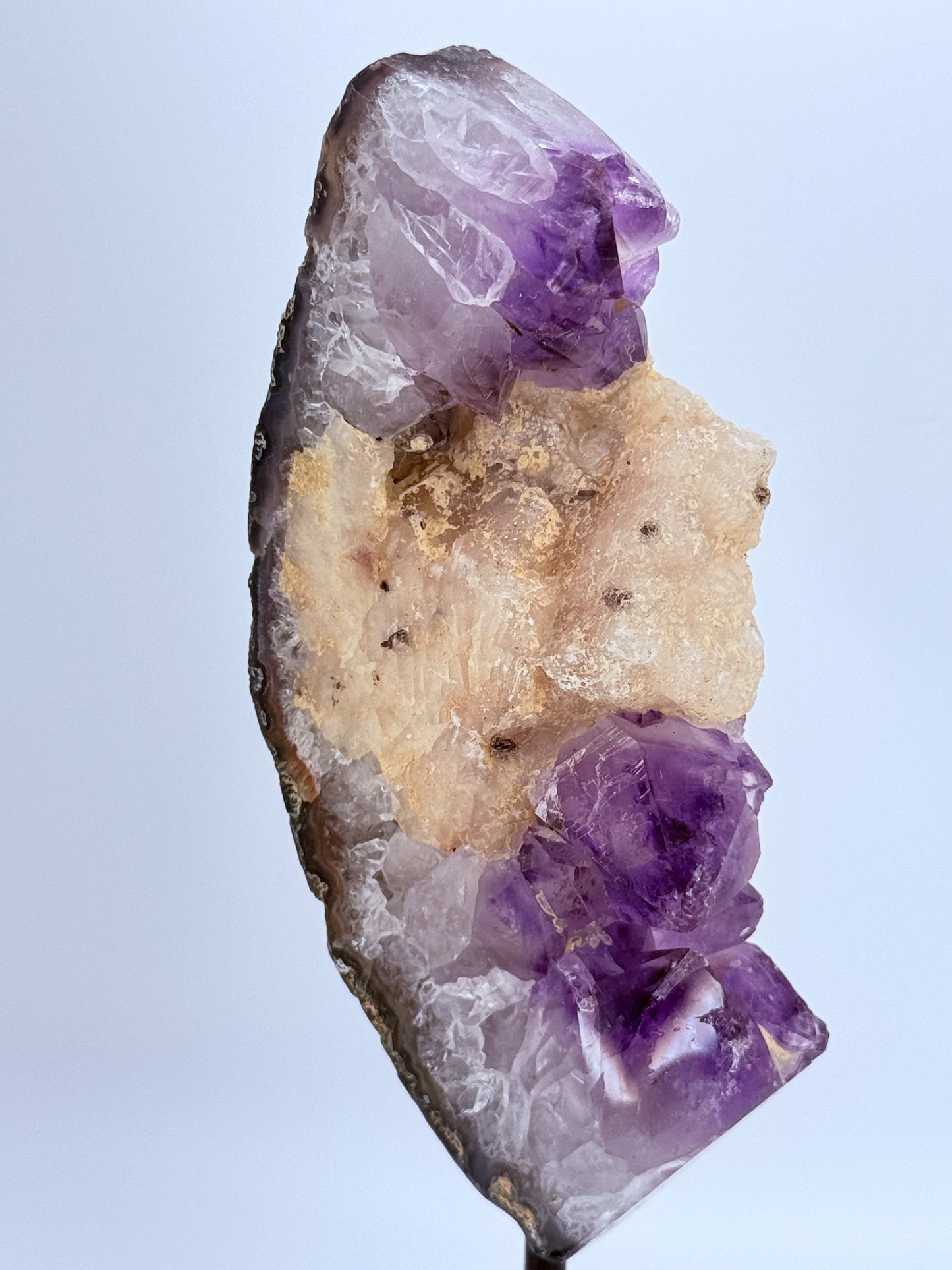 Moon Amethyst Cluster with Calcite on Stand – Raw Brazilian Amethyst & Calcite Crystal for Intuition, Peace & Protection | Handpicked Moon-Shaped Cluster Display