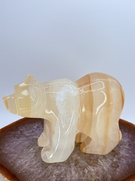 Banded Onyx Bear Carving | Natural Stone Totem for Strength, Protection & Balance