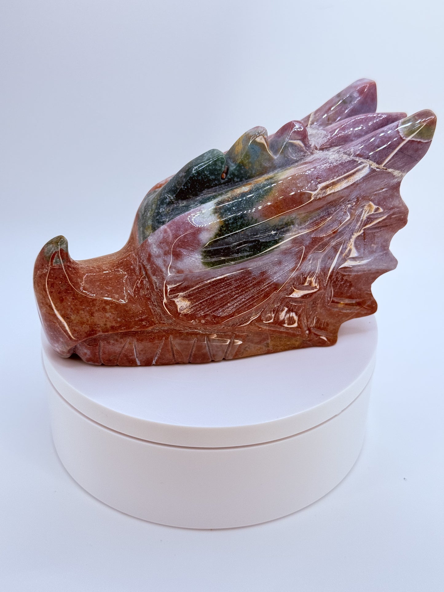 Ocean Jasper Dragon Head Carving – Crystal of Strength, Wisdom & Emotional Healing | Hand-Carved Dragon Crystal from Madagascar