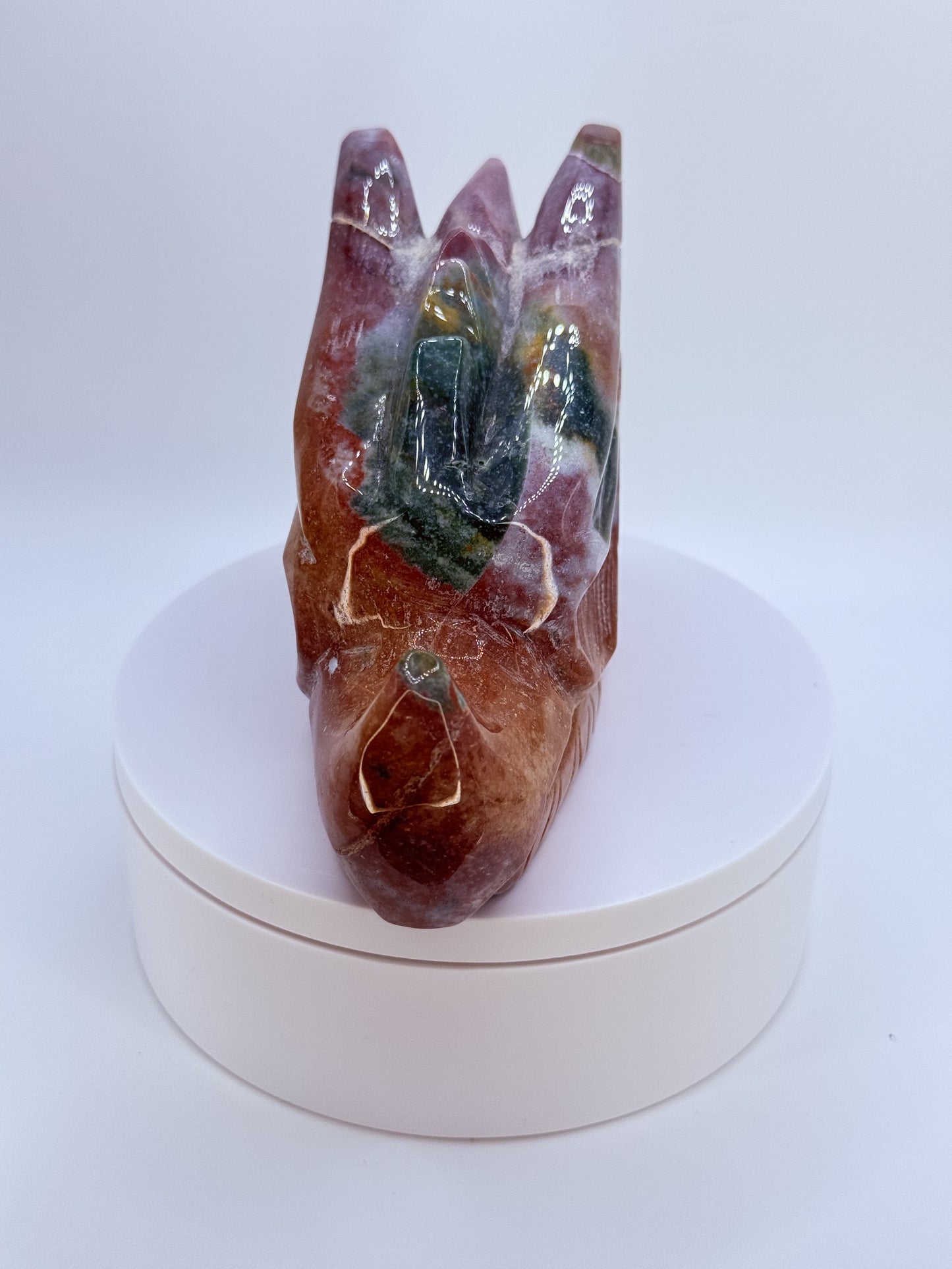 Ocean Jasper Dragon Head Carving – Crystal of Strength, Wisdom & Emotional Healing | Hand-Carved Dragon Crystal from Madagascar