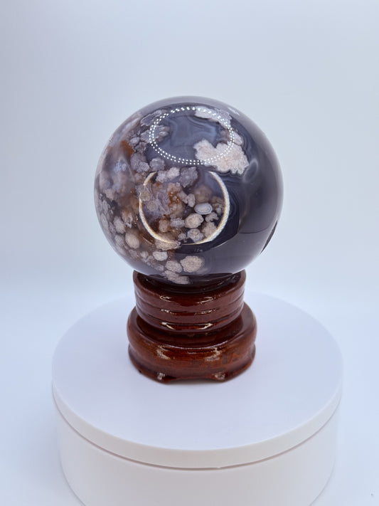 Black Flower Agate Sphere – Stone of Growth, Balance & Transformation | Handpicked Crystal Ball for Strength, Protection & Inner Peace